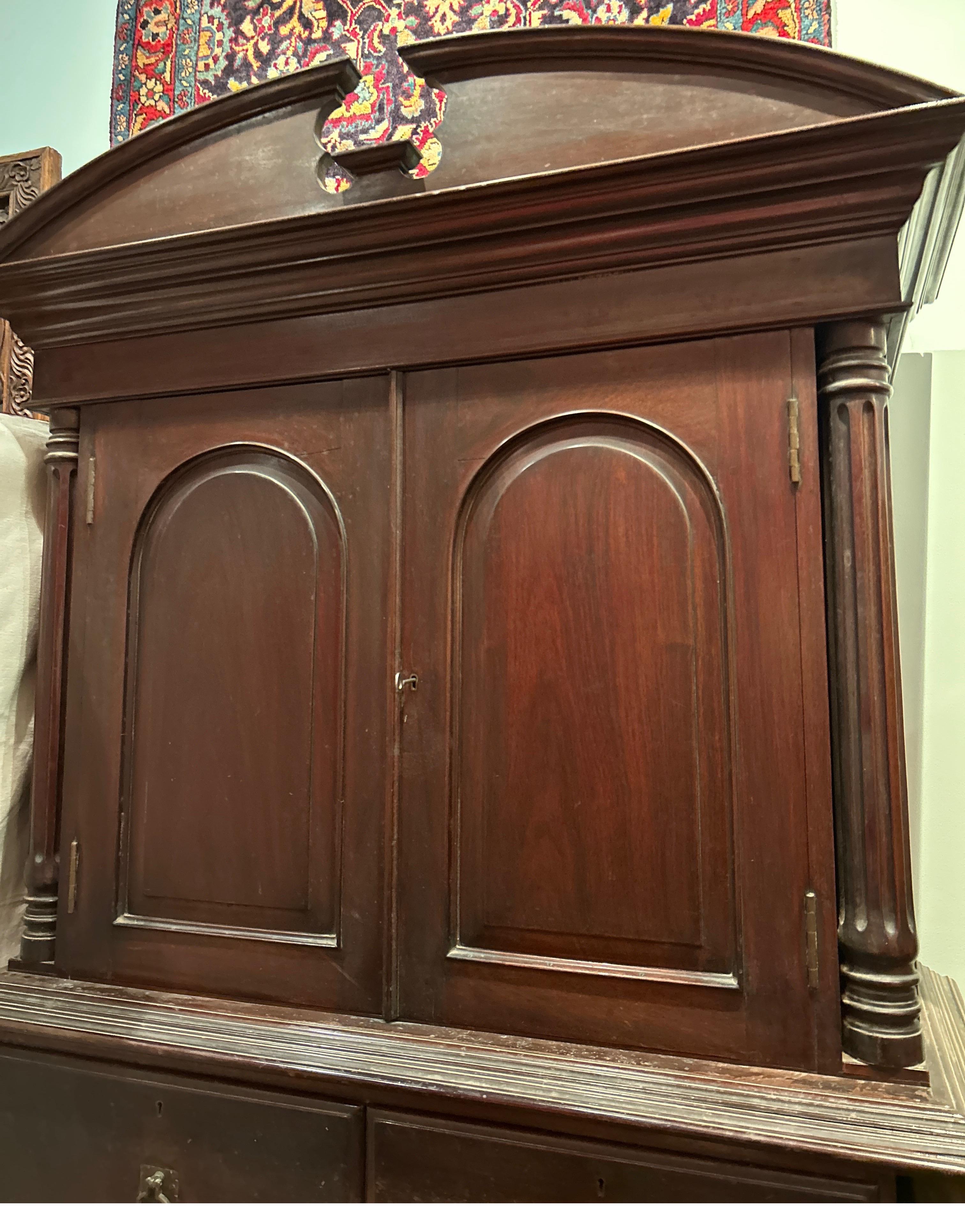 Victorian Colonial Rosewood Large Separating Armoire With Columns & Hardware For Sale 7