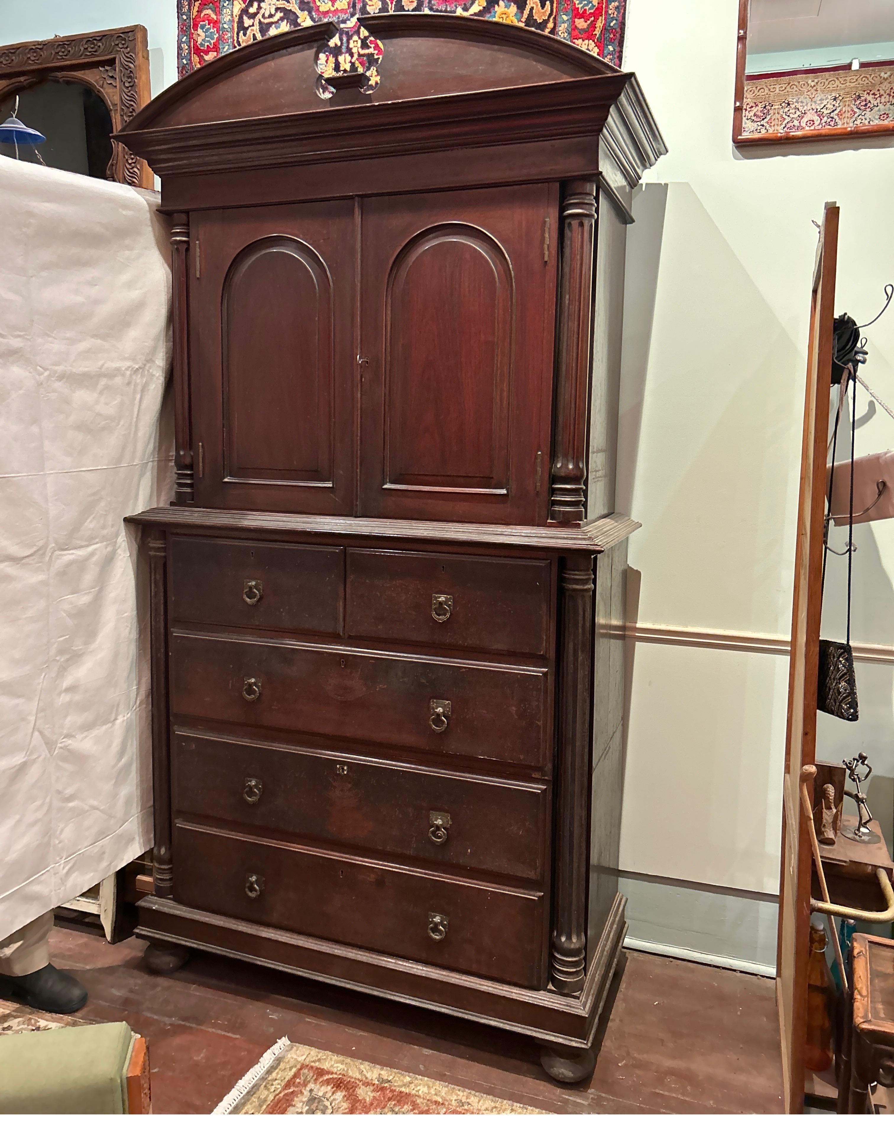Very rare grand British Colonial Victorian solid Rosewood armoire. Standing at an imposing 7'9