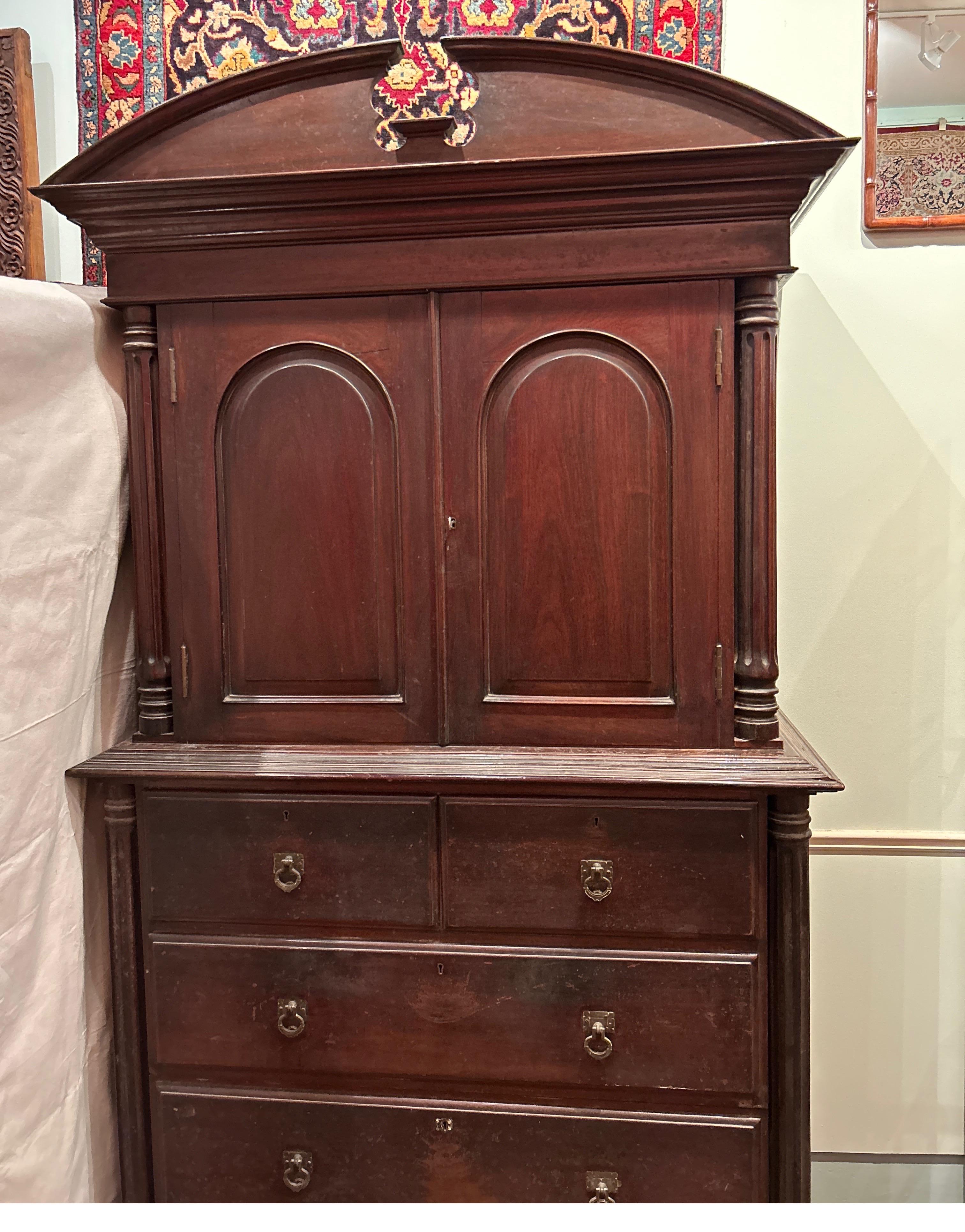 Victorian Colonial Rosewood Large Separating Armoire With Columns & Hardware In Good Condition For Sale In Vancouver, British Columbia