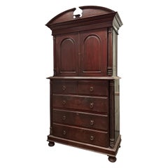 Antique Victorian Colonial Rosewood Large Separating Armoire With Columns & Hardware