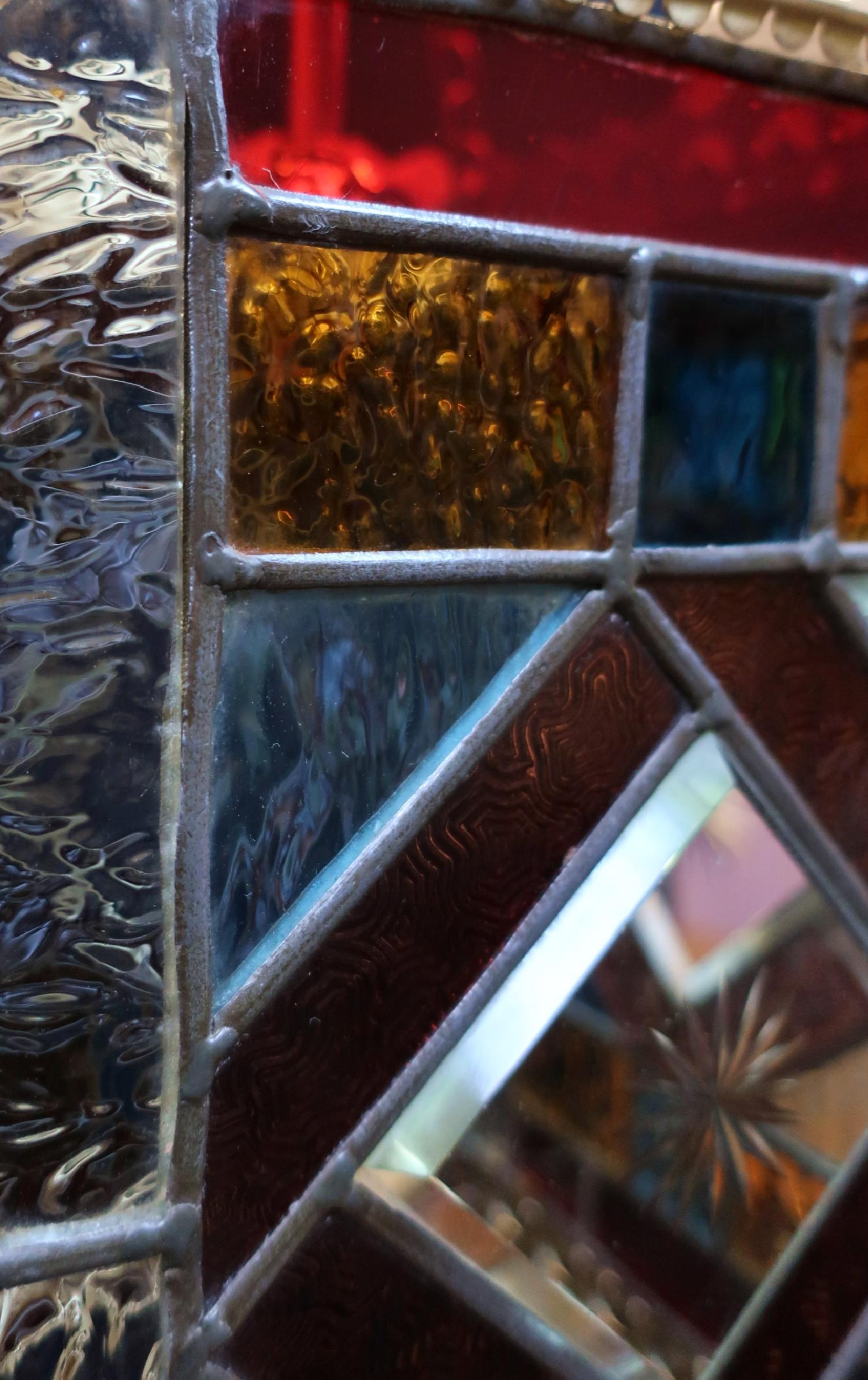 English Victorian Colored Glass and Brass Hall Lantern