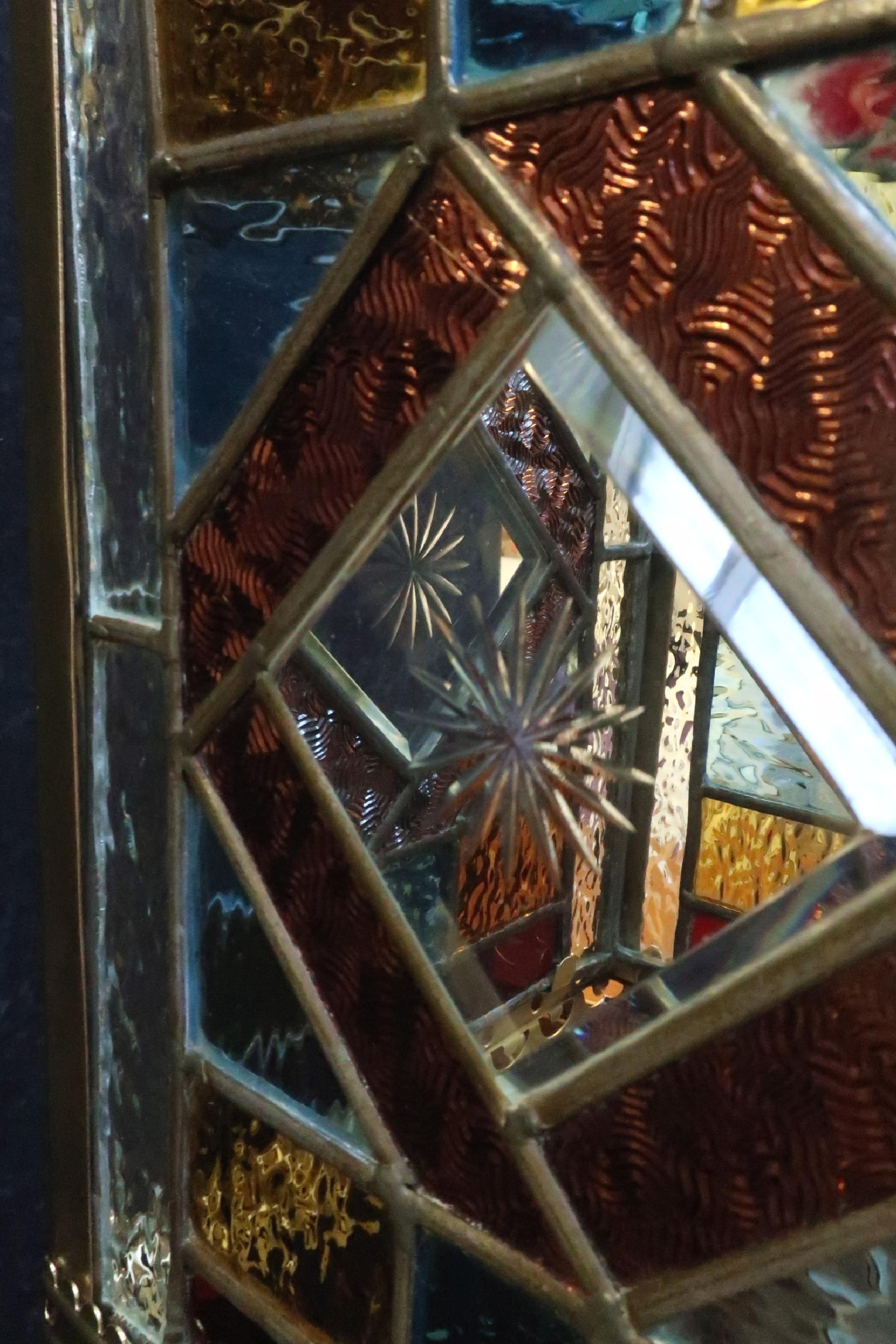 19th Century Victorian Colored Glass and Brass Hall Lantern