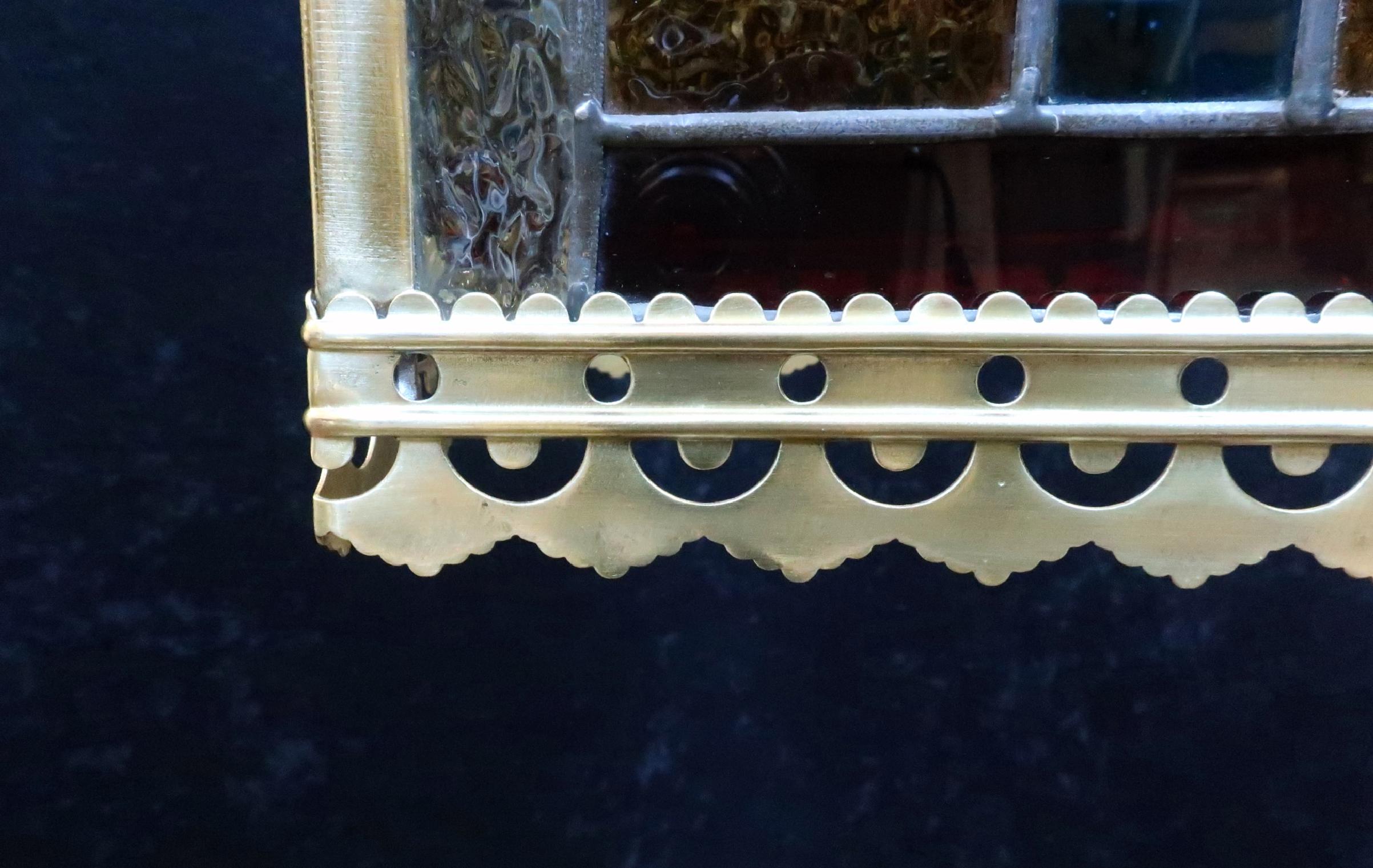 Victorian Colored Glass and Brass Hall Lantern 1