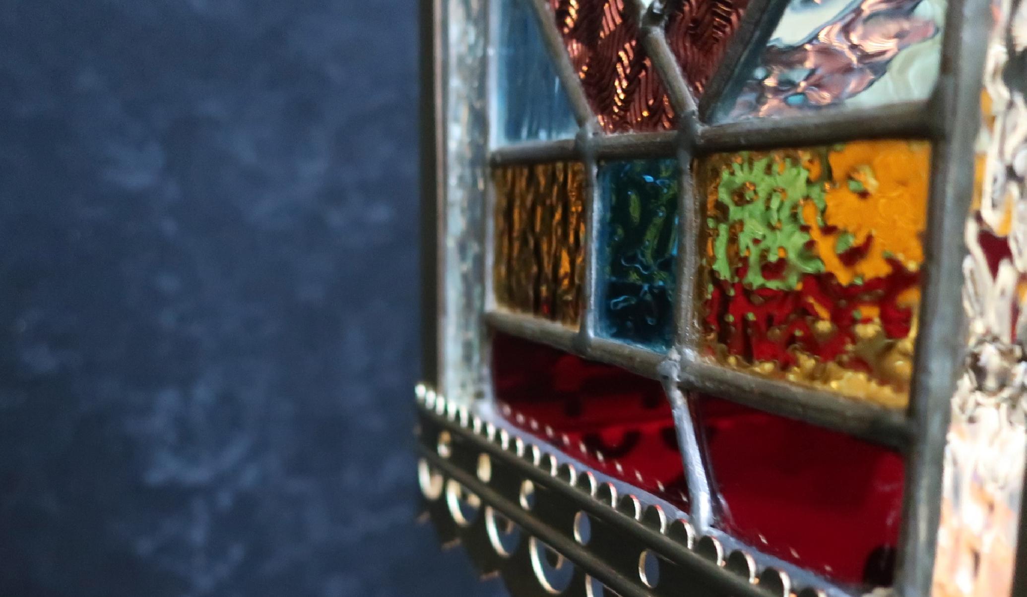 Victorian Colored Glass and Brass Hall Lantern 2