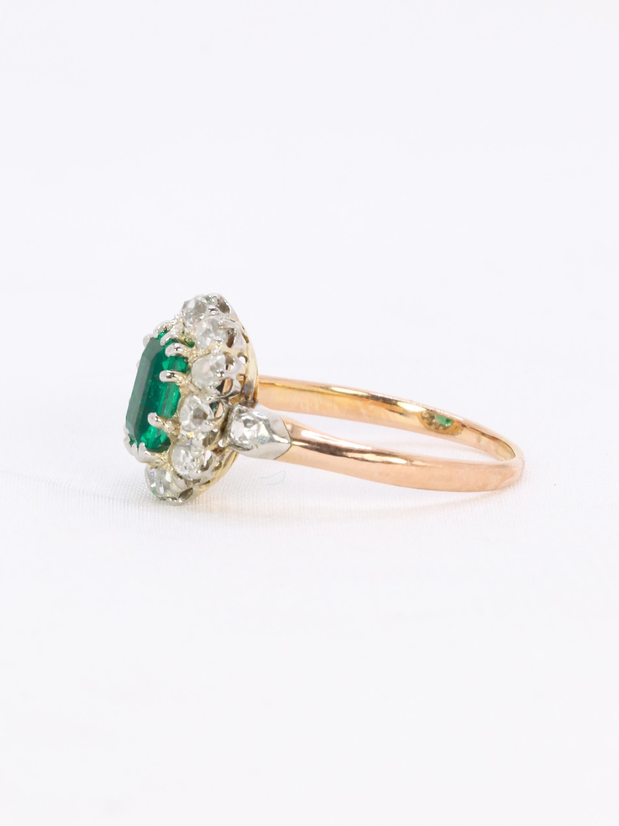 Women's Victorian Columbian Emerald and Diamonds Cluster Ring For Sale
