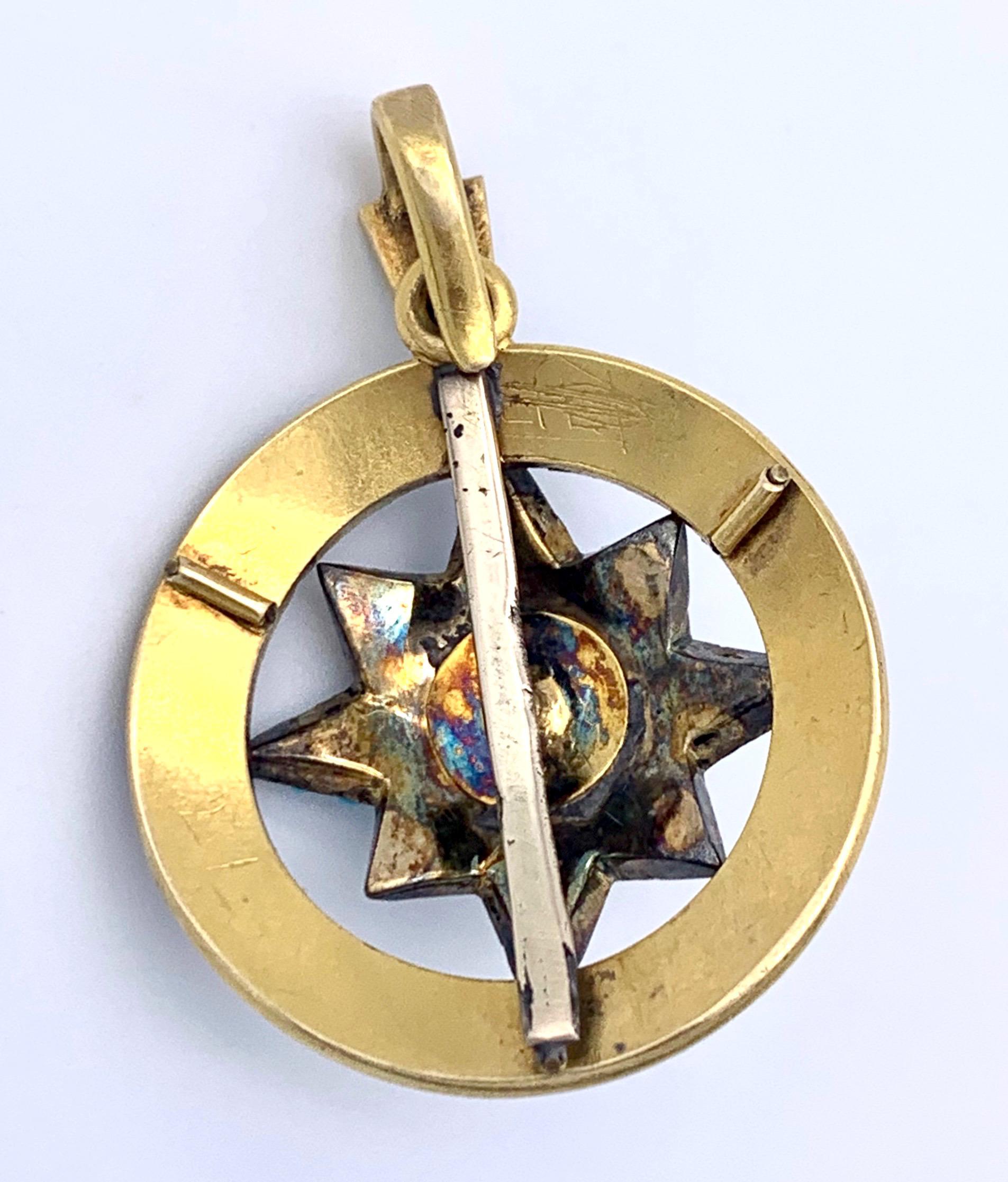 Victorian Compass Windrose Diamond 15k Gold Oriental Pearl Turquoise Cabochon For Sale 2