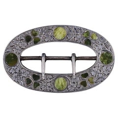 Antique Victorian Connemara Marble Buckle of Sterling Silver