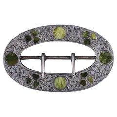 Antique Victorian Connemara Marble Buckle of Sterling Silver