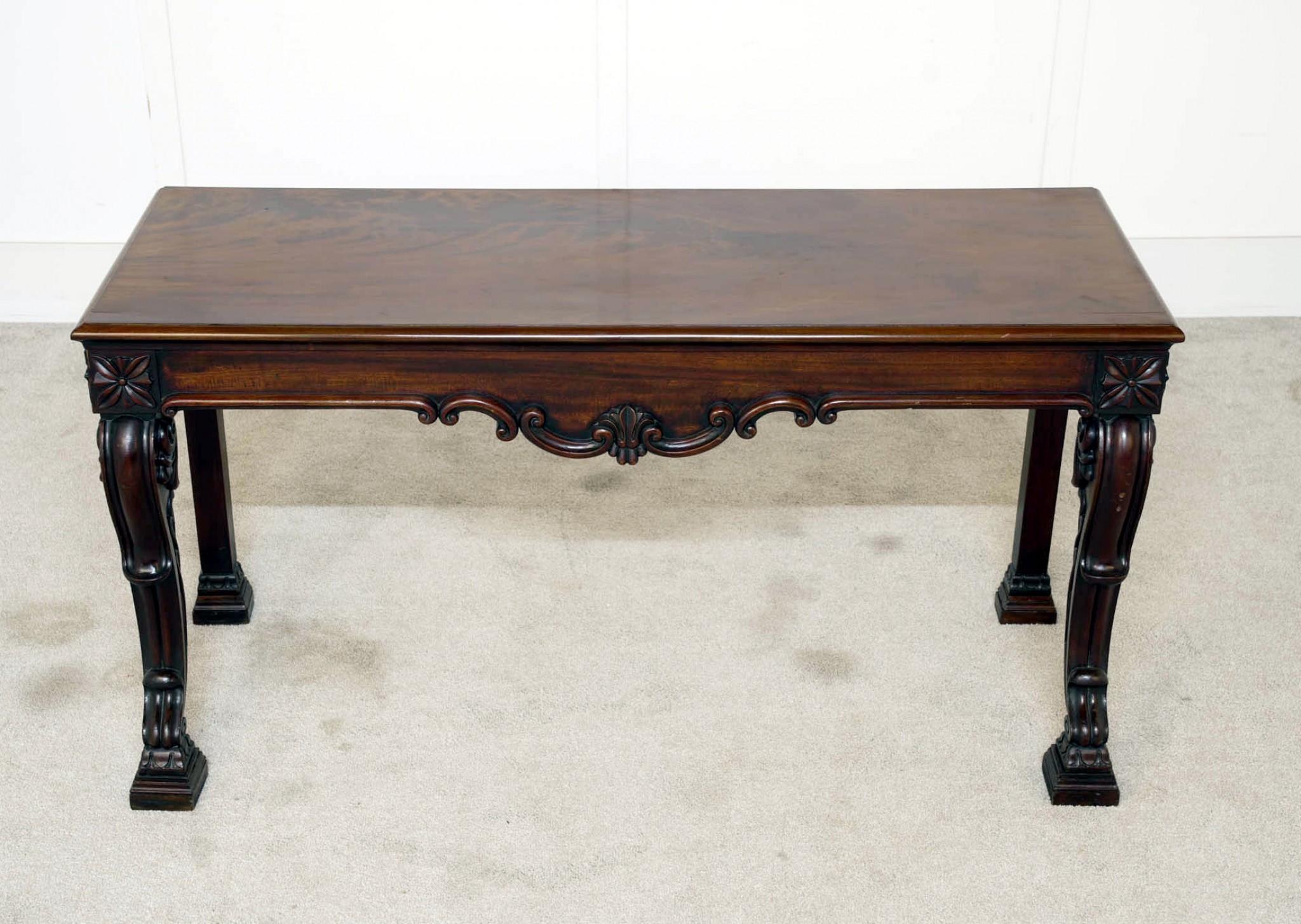 Milieu du XIXe siècle Console victorienne en acajou, tables d'entrée anciennes 1840 en vente