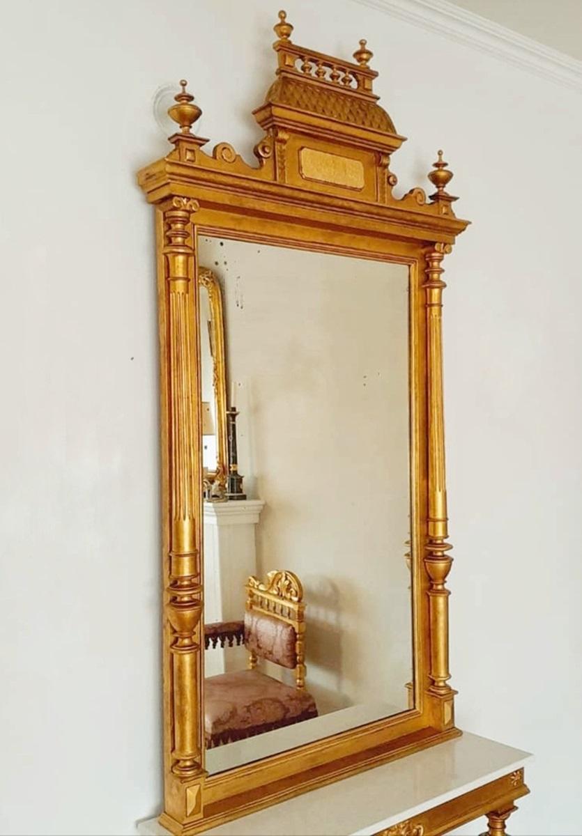 Table console victorienne avec miroir en bois doré et marbre, Autriche, années 1880 en vente 5