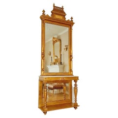 Table console victorienne avec miroir en bois doré et marbre, Autriche, années 1880