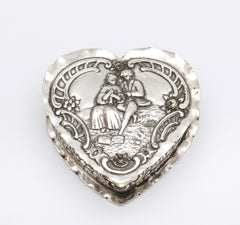 Victorian Continental Silver (.800) Heart-Form Trinkets Box With Hinged Lid
