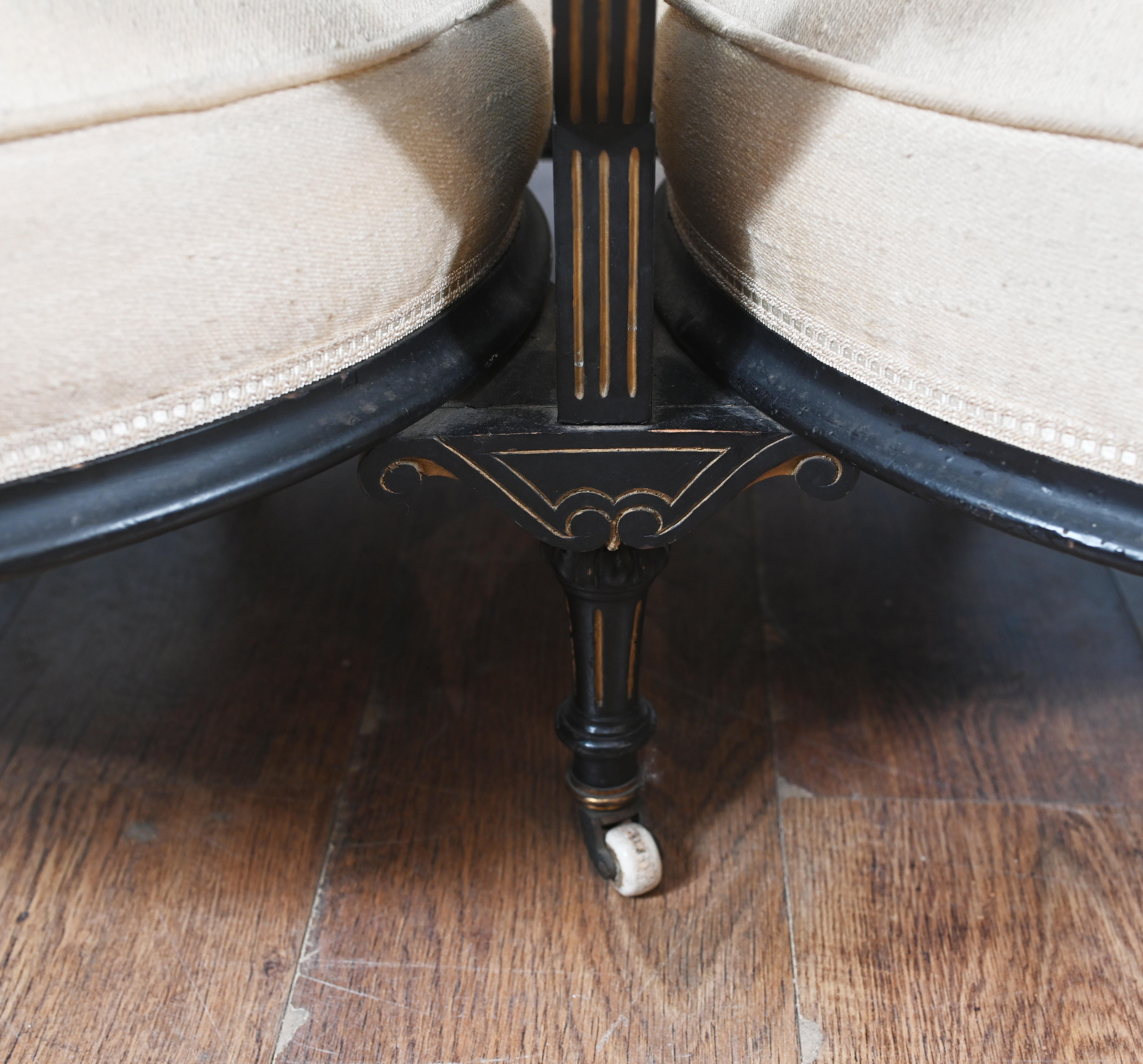 Victorian Conversation Seat Ebony Gossip Couch 1880 In Good Condition For Sale In Potters Bar, GB