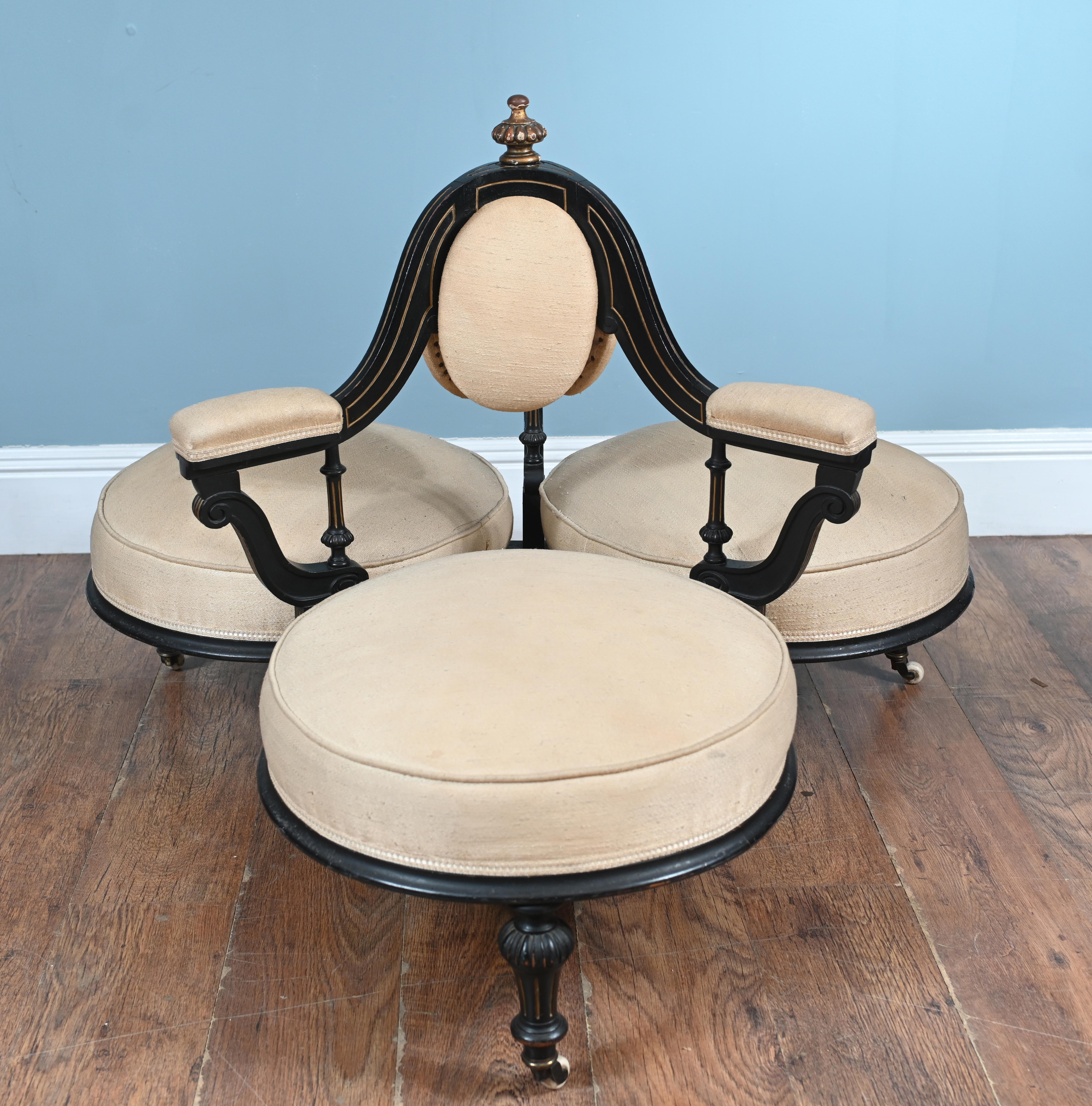 Giltwood Victorian Conversation Seat Ebony Gossip Couch 1880 For Sale