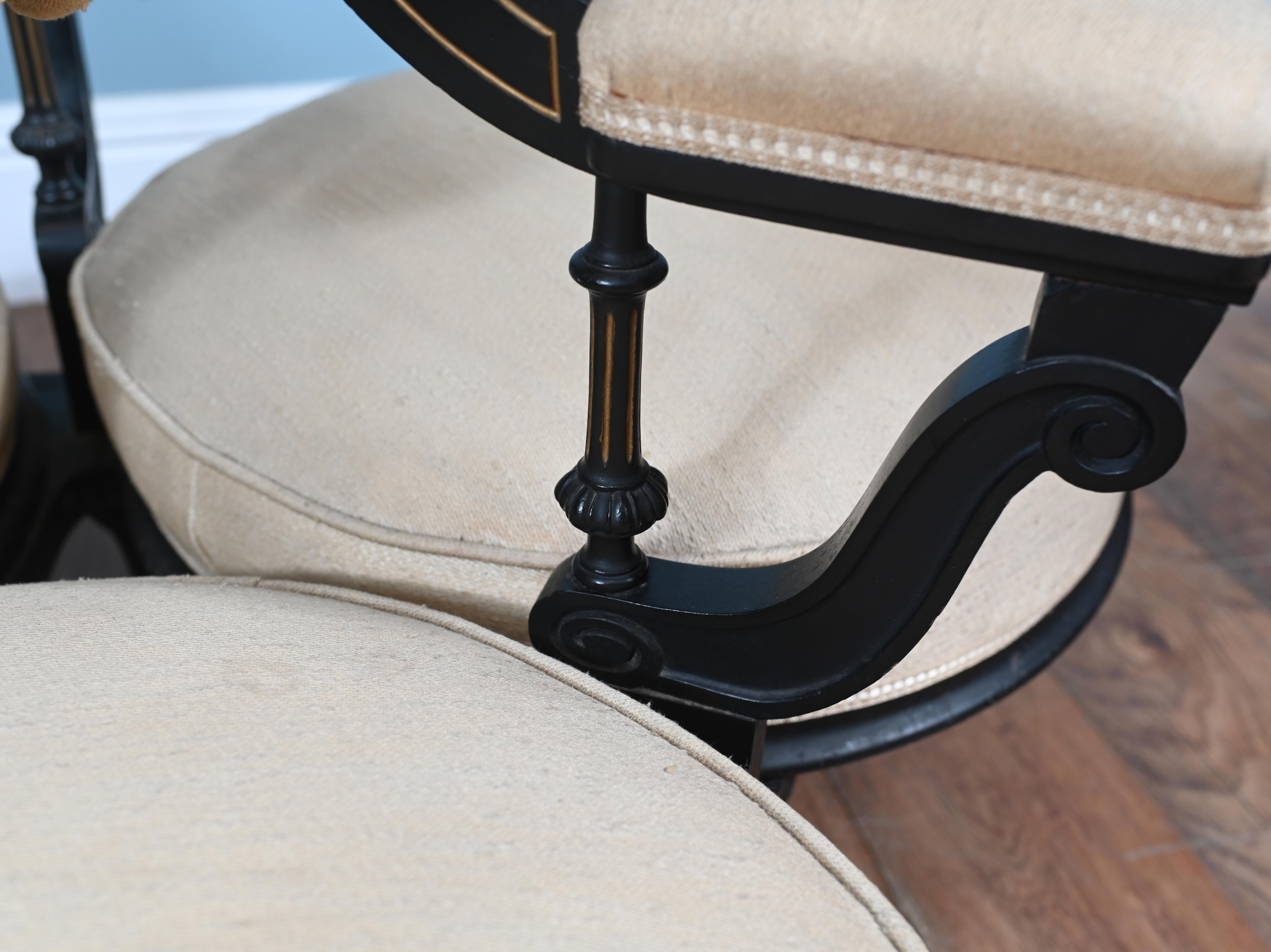 Victorian Conversation Seat Ebony Gossip Couch 1880 For Sale 1