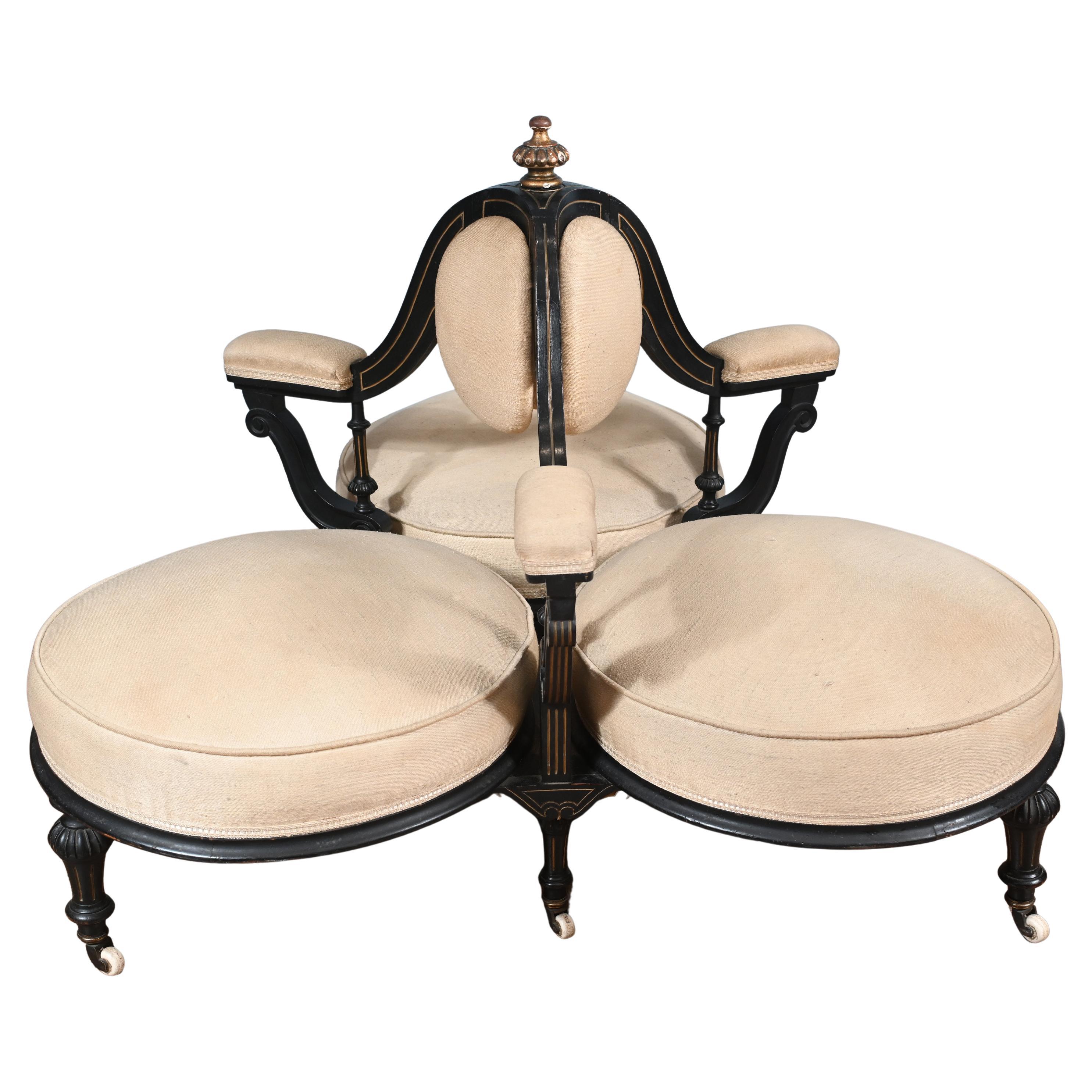 Victorian Conversation Seat Ebony Gossip Couch 1880 For Sale