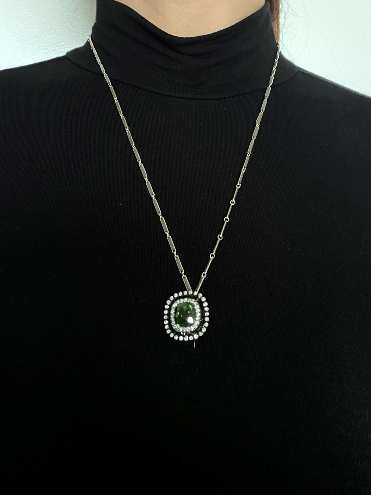 Victorian Convertible Pendant Brooch in 18Kt Certified 9.12 Ctw Zircon Diamonds 1