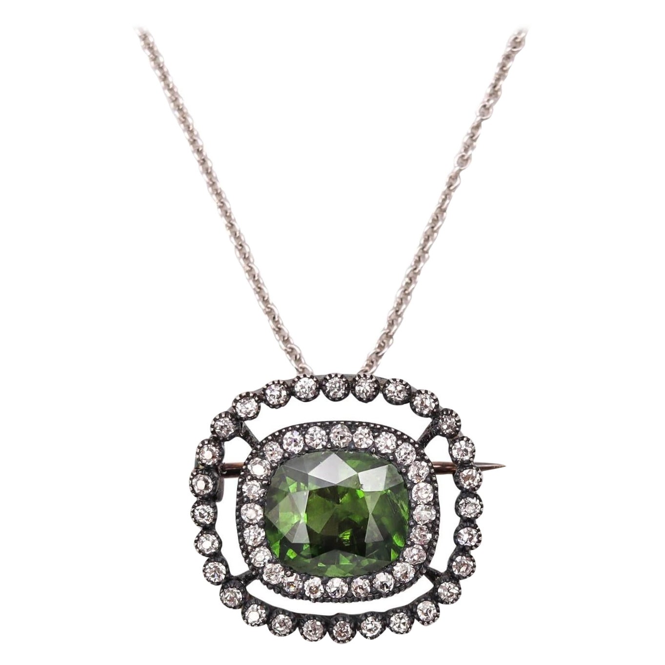 Broche pendentif victorienne convertible en zircon certifié 18 carats 9,12 ct. pt.