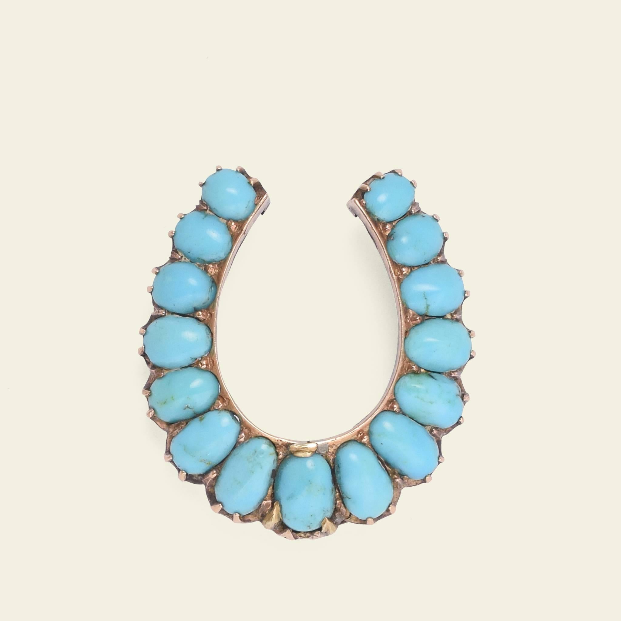 Victorian Convertible Turquoise Horseshoe Brooch and Pendant In Good Condition In Brooklyn, NY