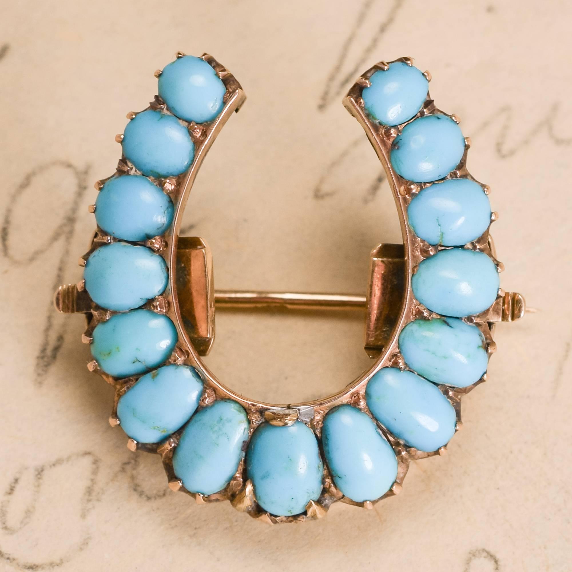 Victorian Convertible Turquoise Horseshoe Brooch and Pendant 1