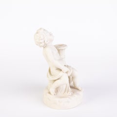 Victorian Copeland Parian Ware Statue of a Putto Candle Holder 19th Century