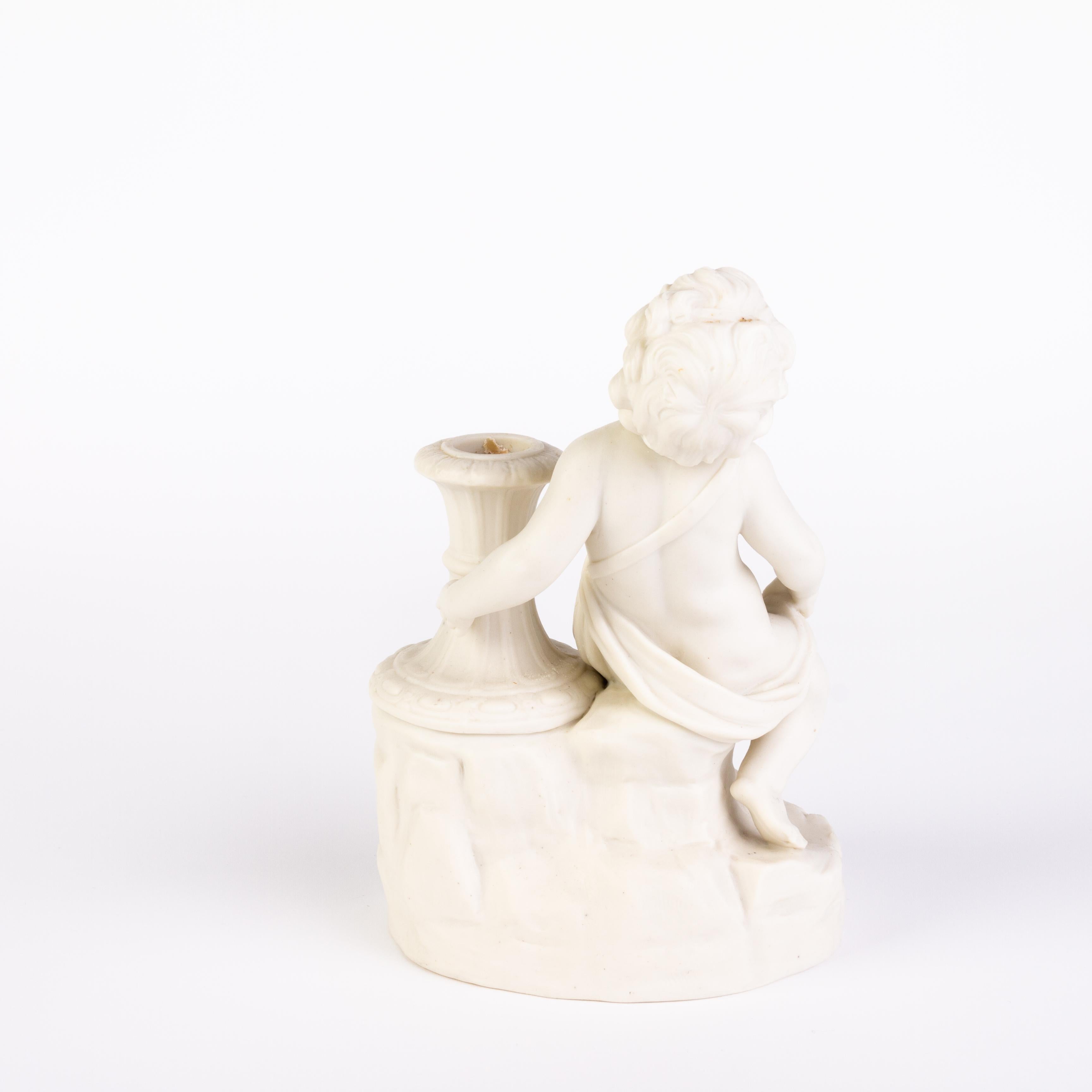 Victorian Copeland Parian Ware Statue of a Putto Candle Holder 19th Century In Good Condition For Sale In Nottingham, GB
