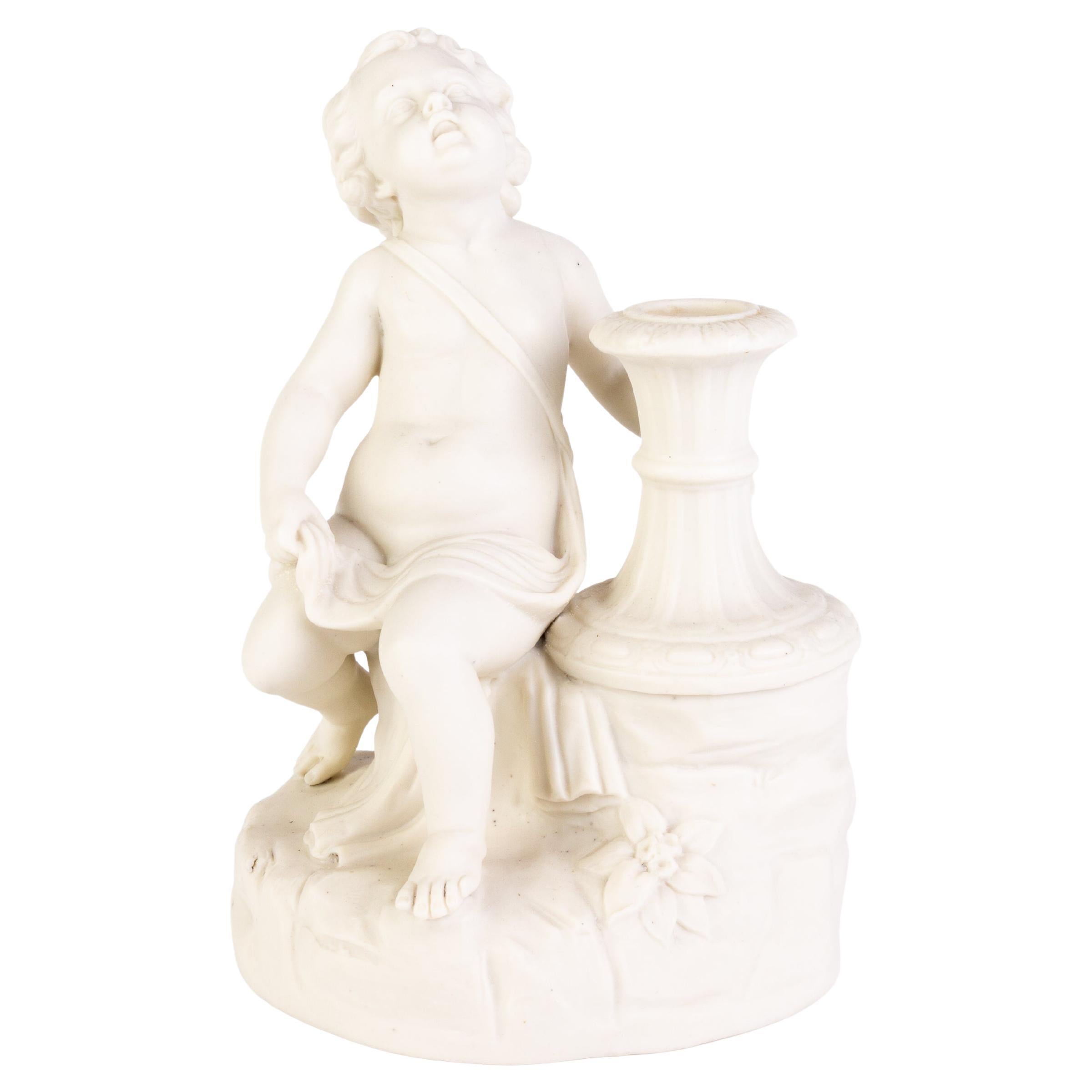 Victorian Copeland Parian Ware Statue of a Putto Candle Holder 19th Century For Sale