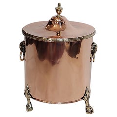 Cubo victoriano de cobre y latón para carbón