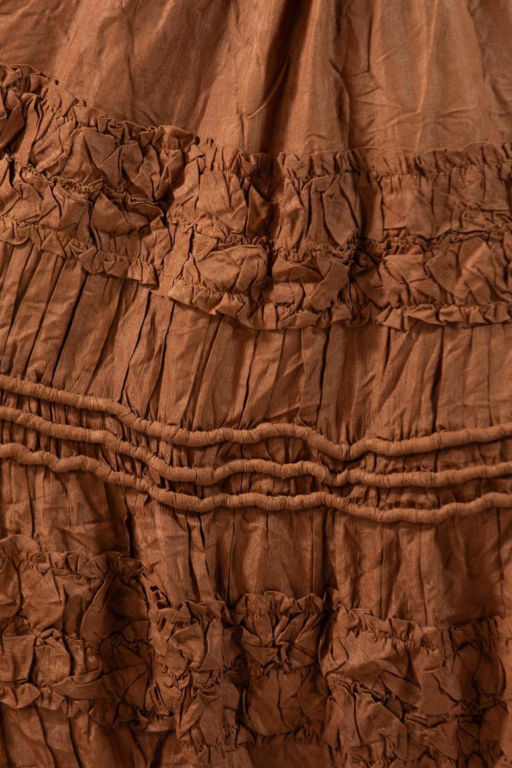 Victorian Copper Brown Silk Crepe Skirt For Sale 2