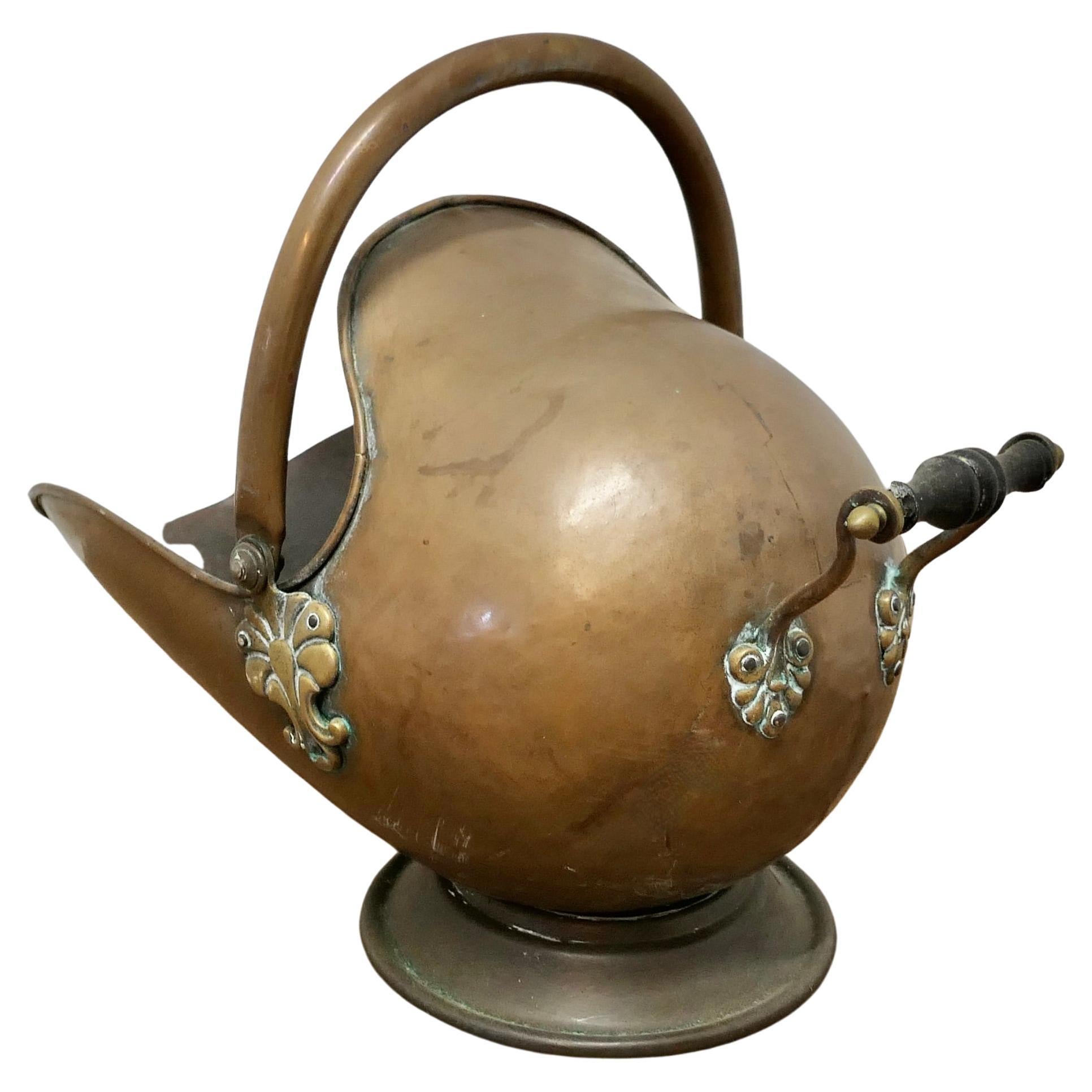 Victorian Copper Helmet Coal Scuttle    For Sale