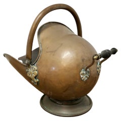 Antique Victorian Copper Helmet Coal Scuttle   