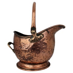 Antique Victorian Copper Helmet Coal Scuttle with Brass Mounts, England, 19th Century