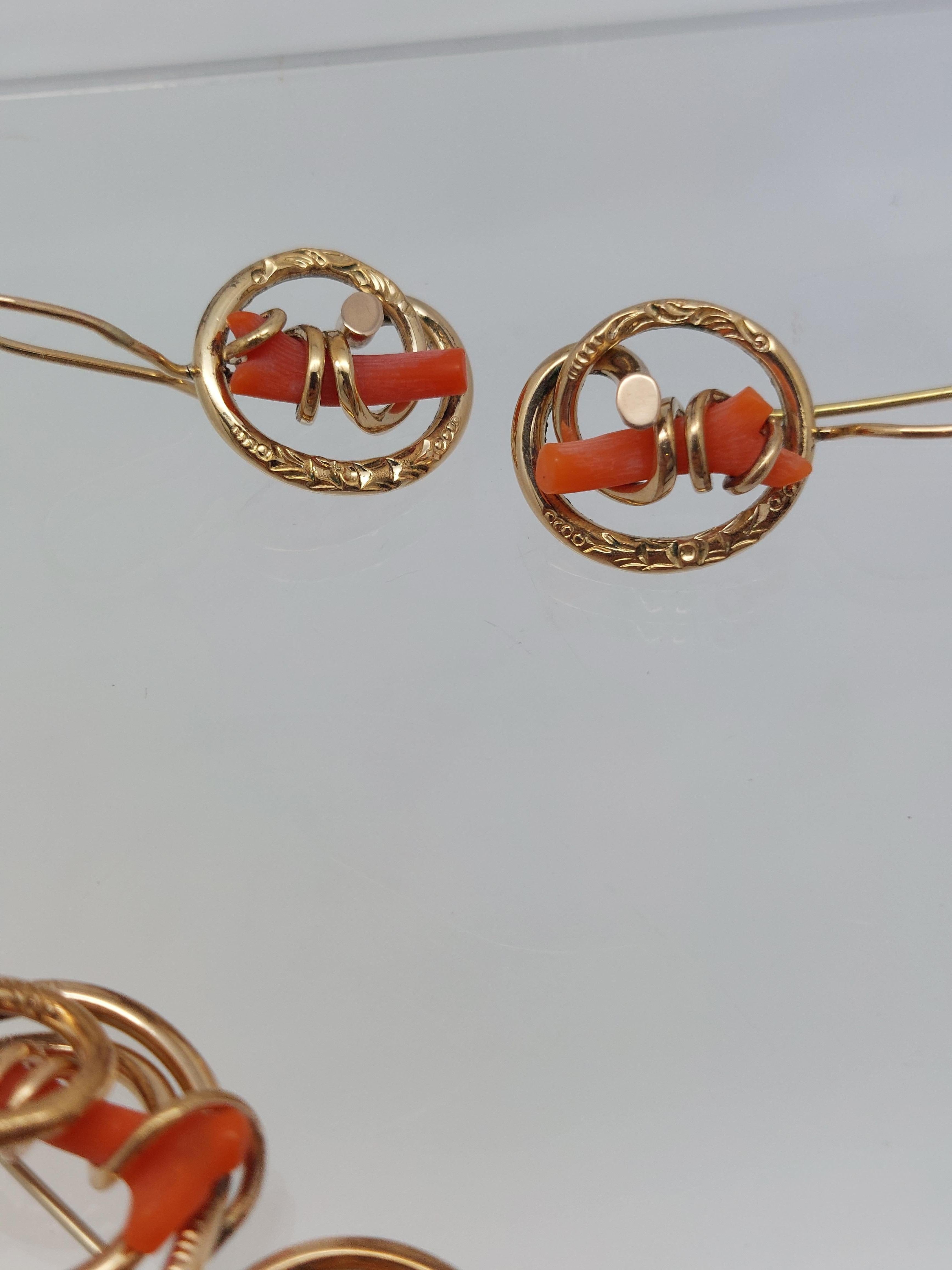 Victorian Coral 14KT Earrings & Pin Set For Sale 4