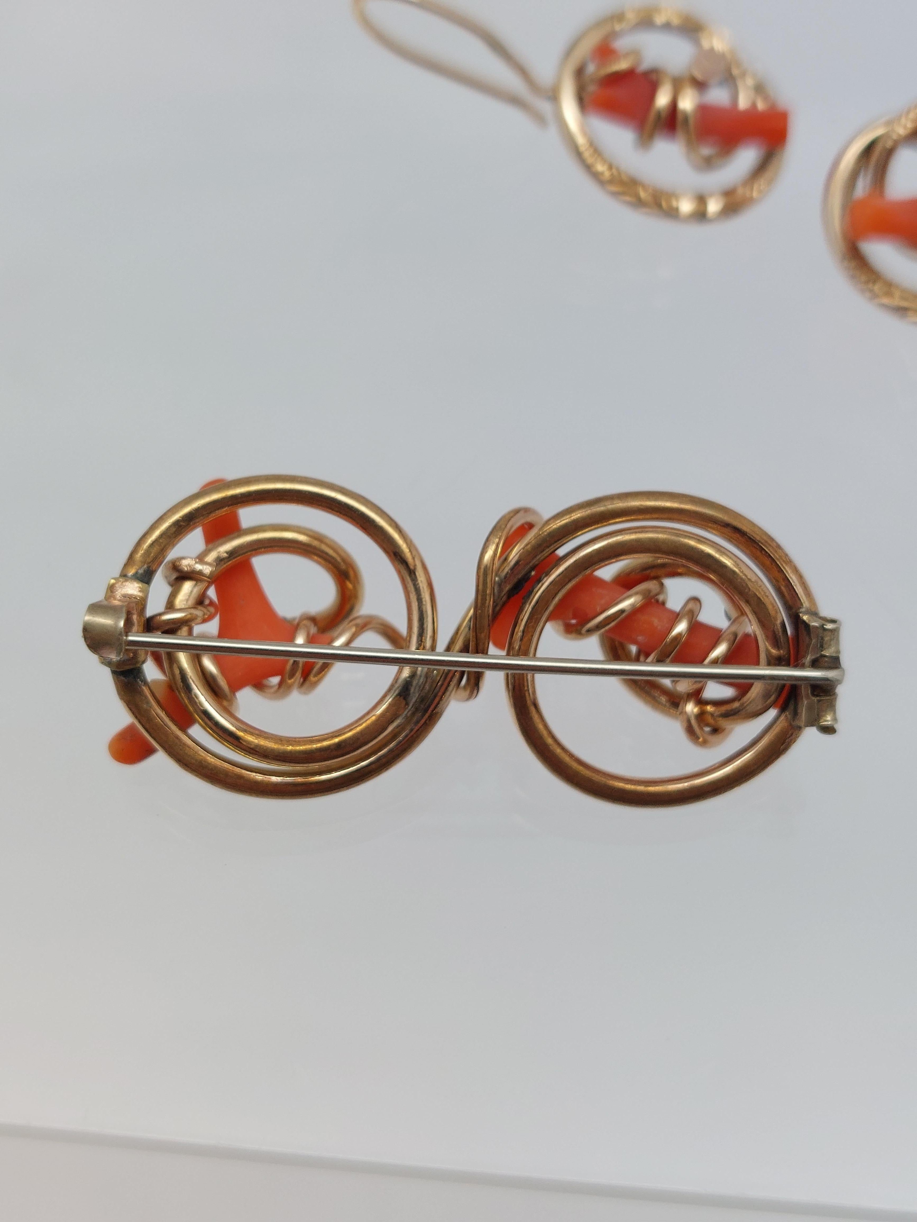 Victorian Coral 14KT Earrings & Pin Set For Sale 5