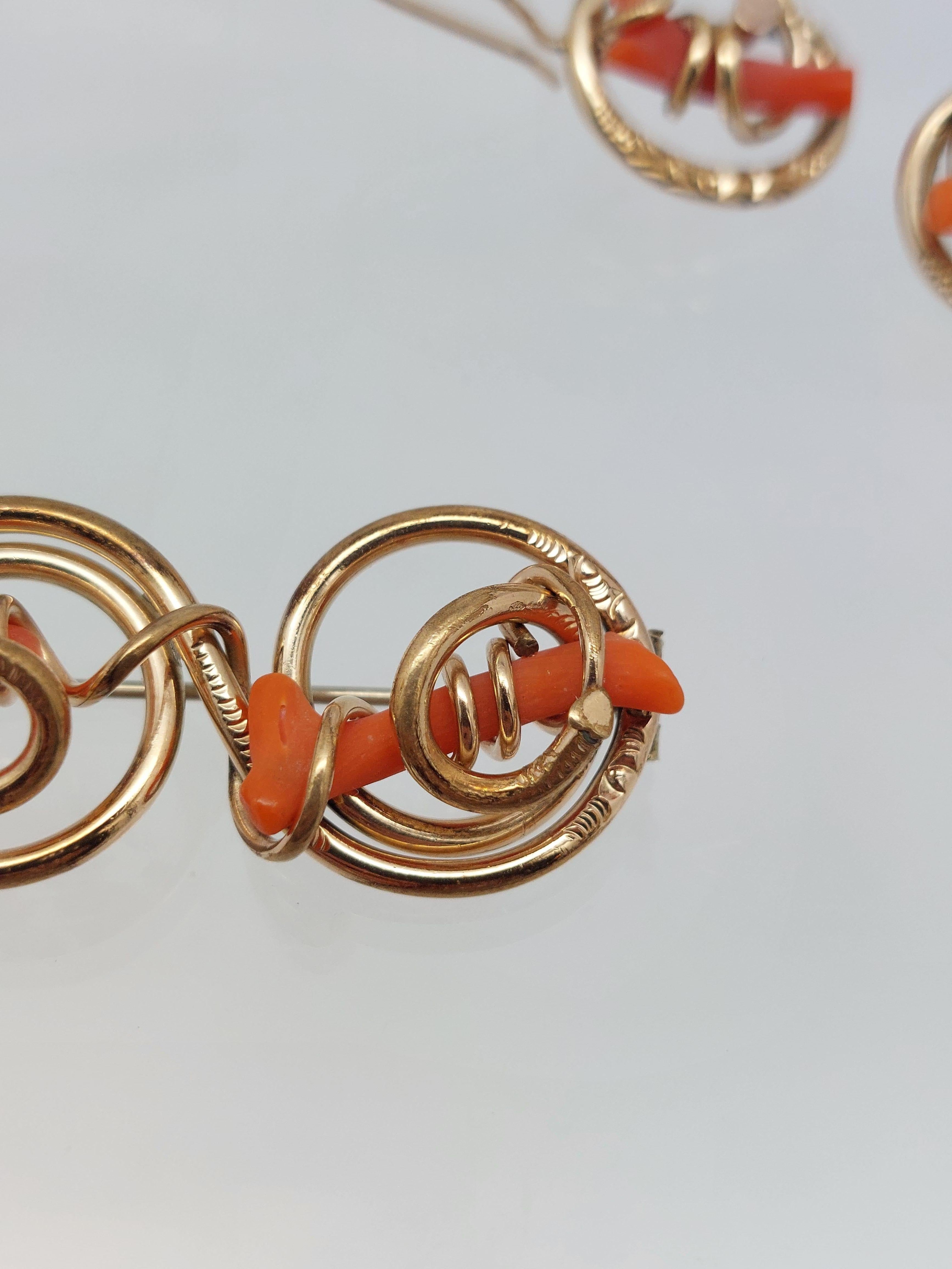 Victorian Coral 14KT Earrings & Pin Set For Sale 7