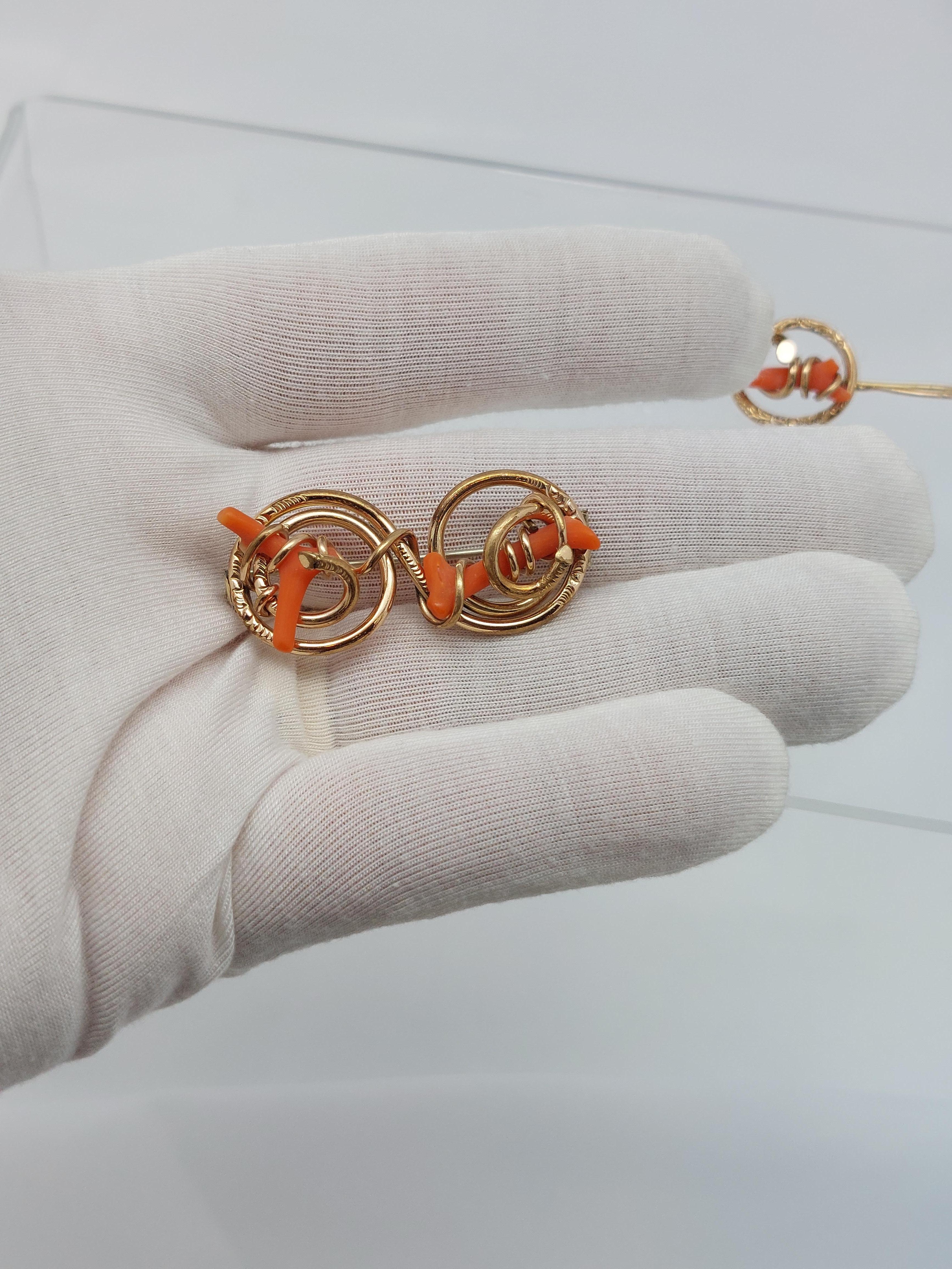 Victorian Coral 14KT Earrings & Pin Set For Sale 8