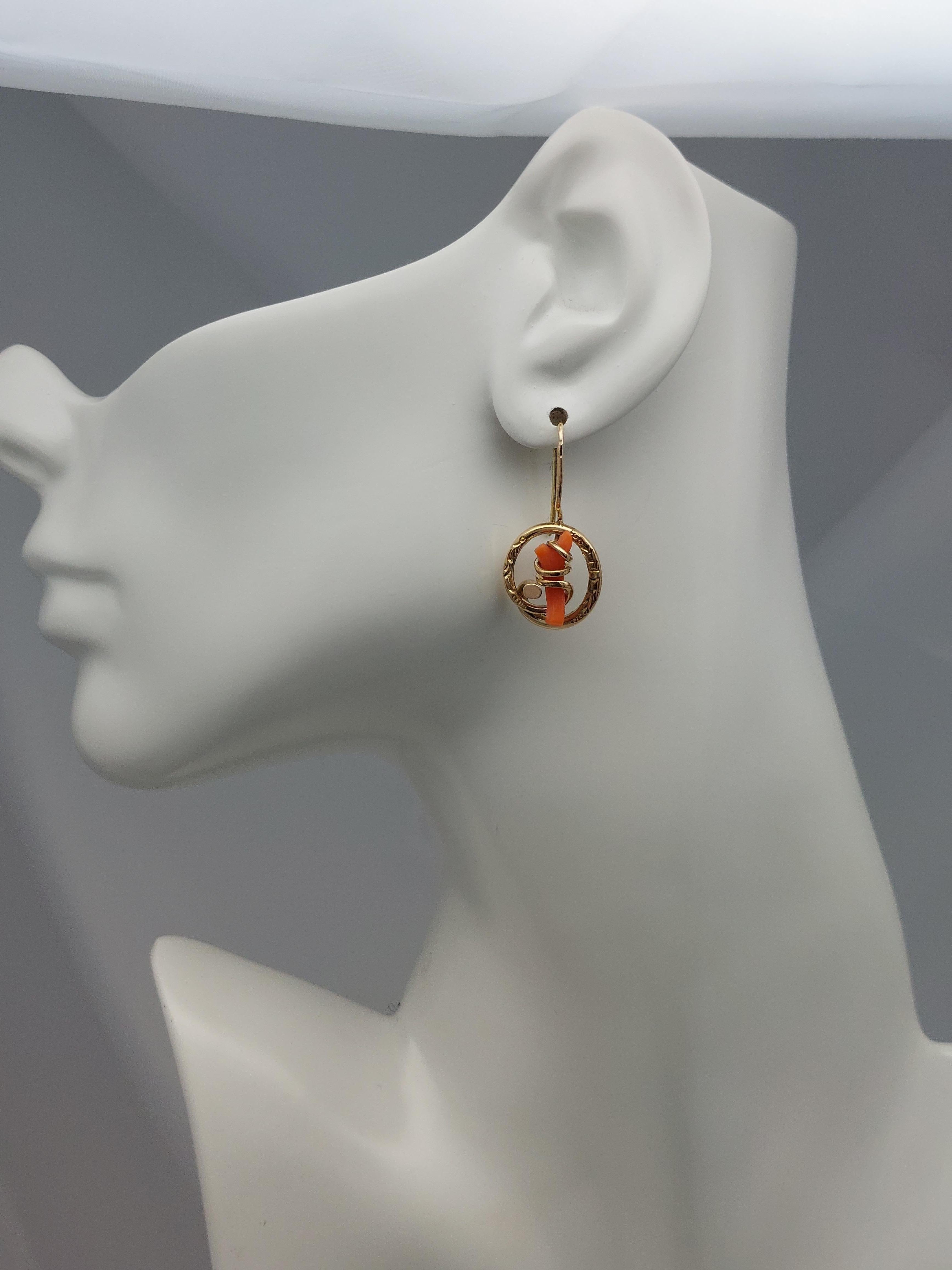 Victorian Coral 14KT Earrings & Pin Set For Sale 9