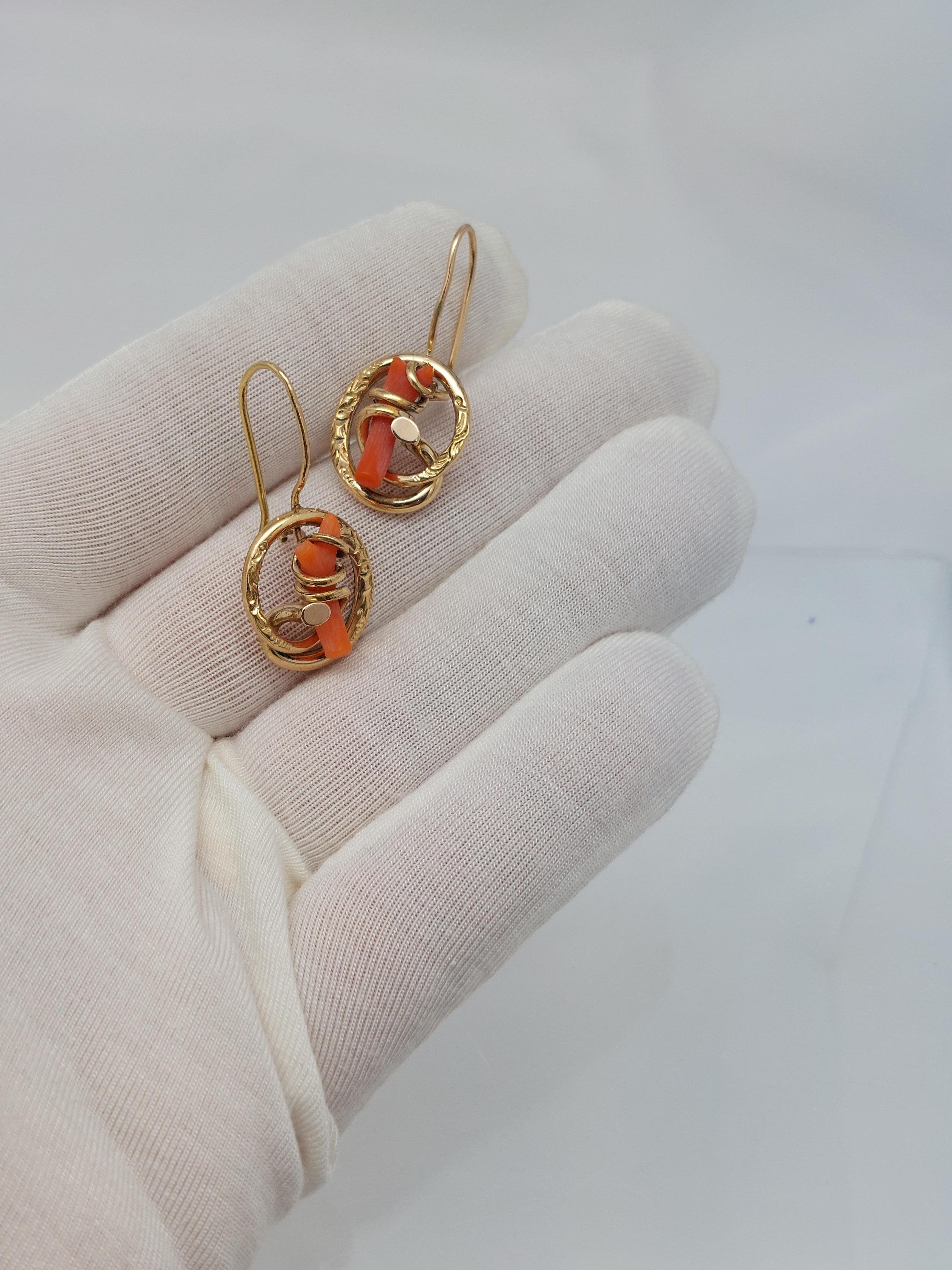 Victorian Coral 14KT Earrings & Pin Set For Sale 10