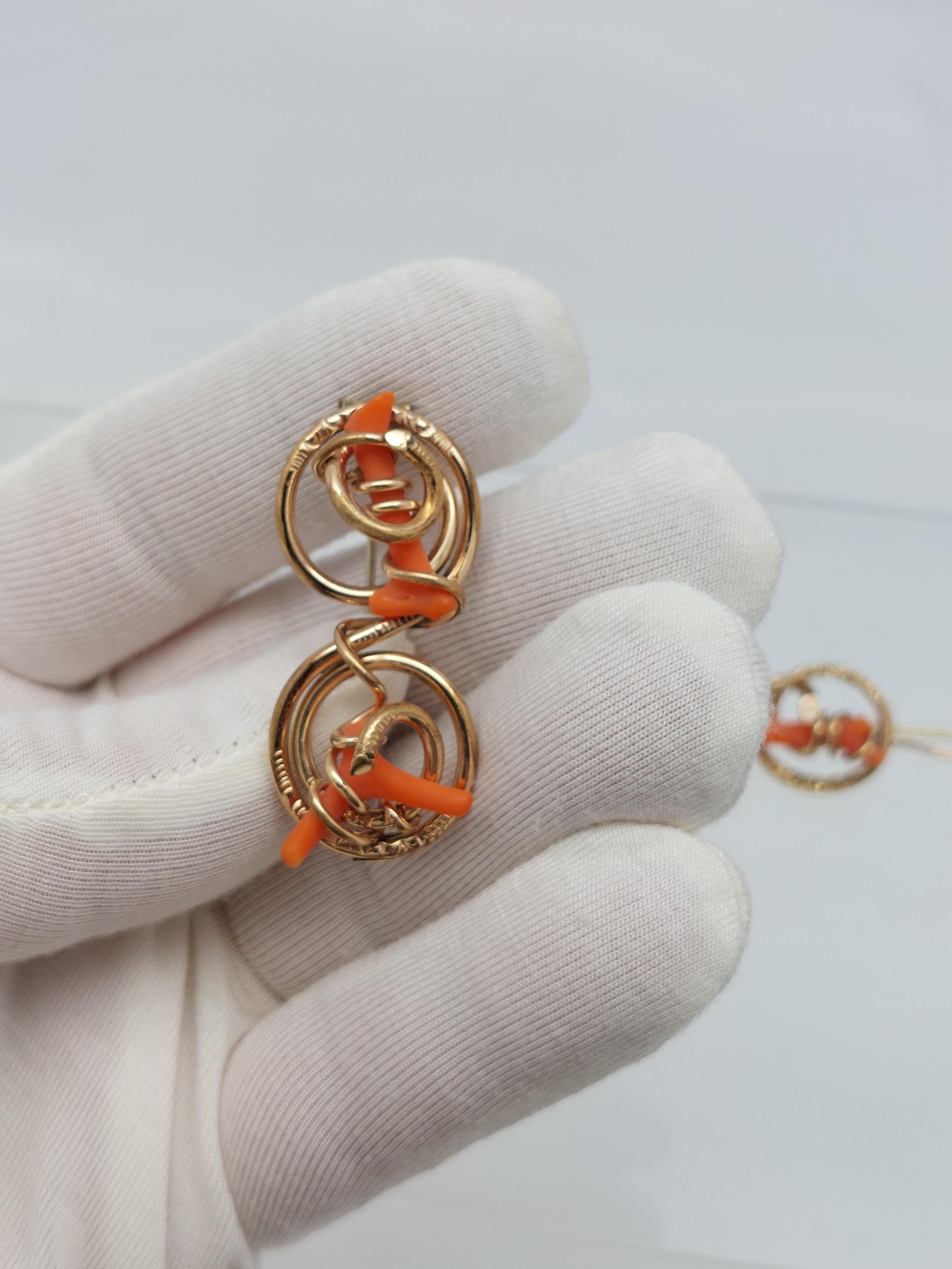 Victorian Coral 14KT Earrings & Pin Set For Sale 11