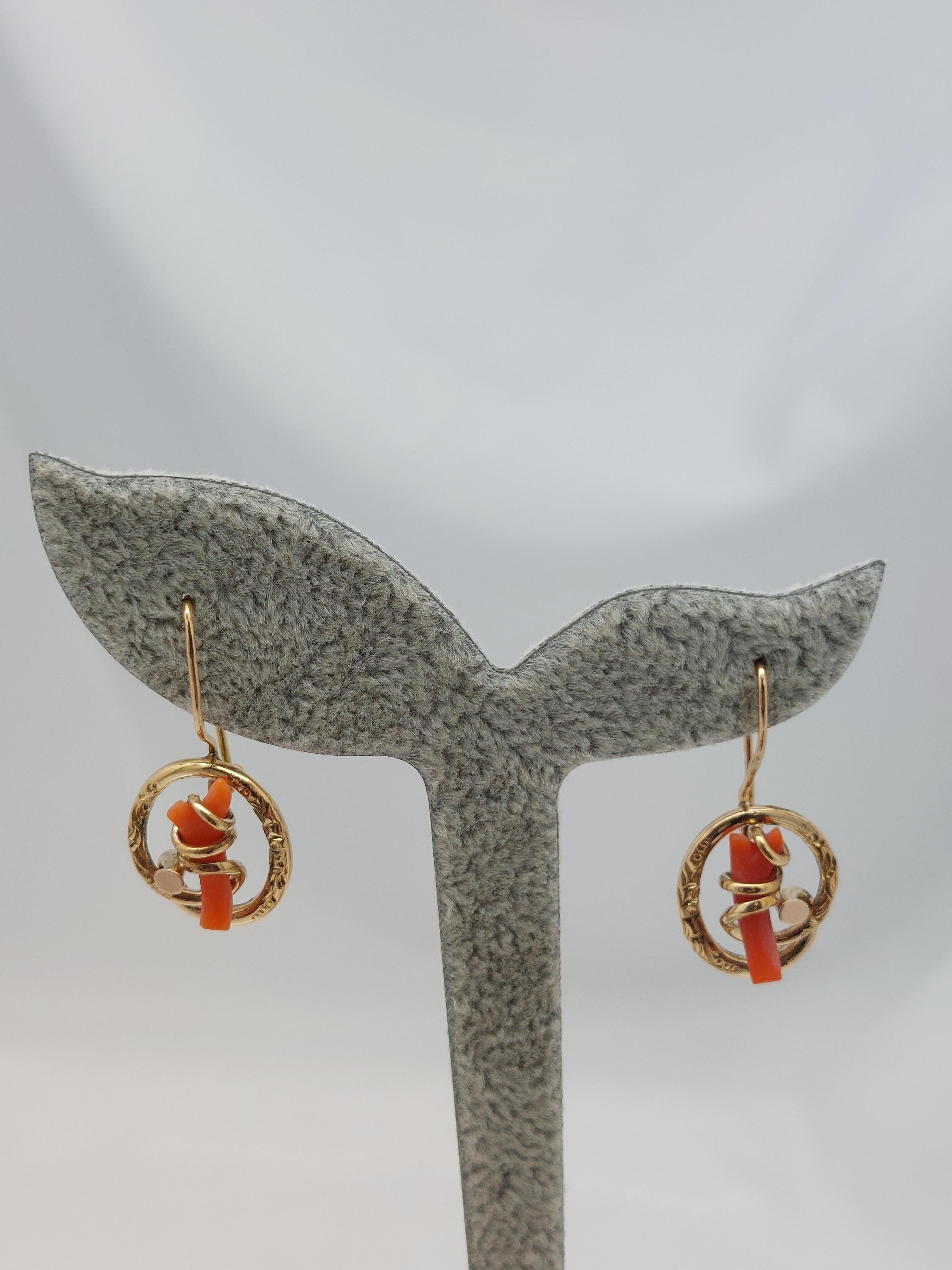 Tumbled Victorian Coral 14KT Earrings & Pin Set For Sale