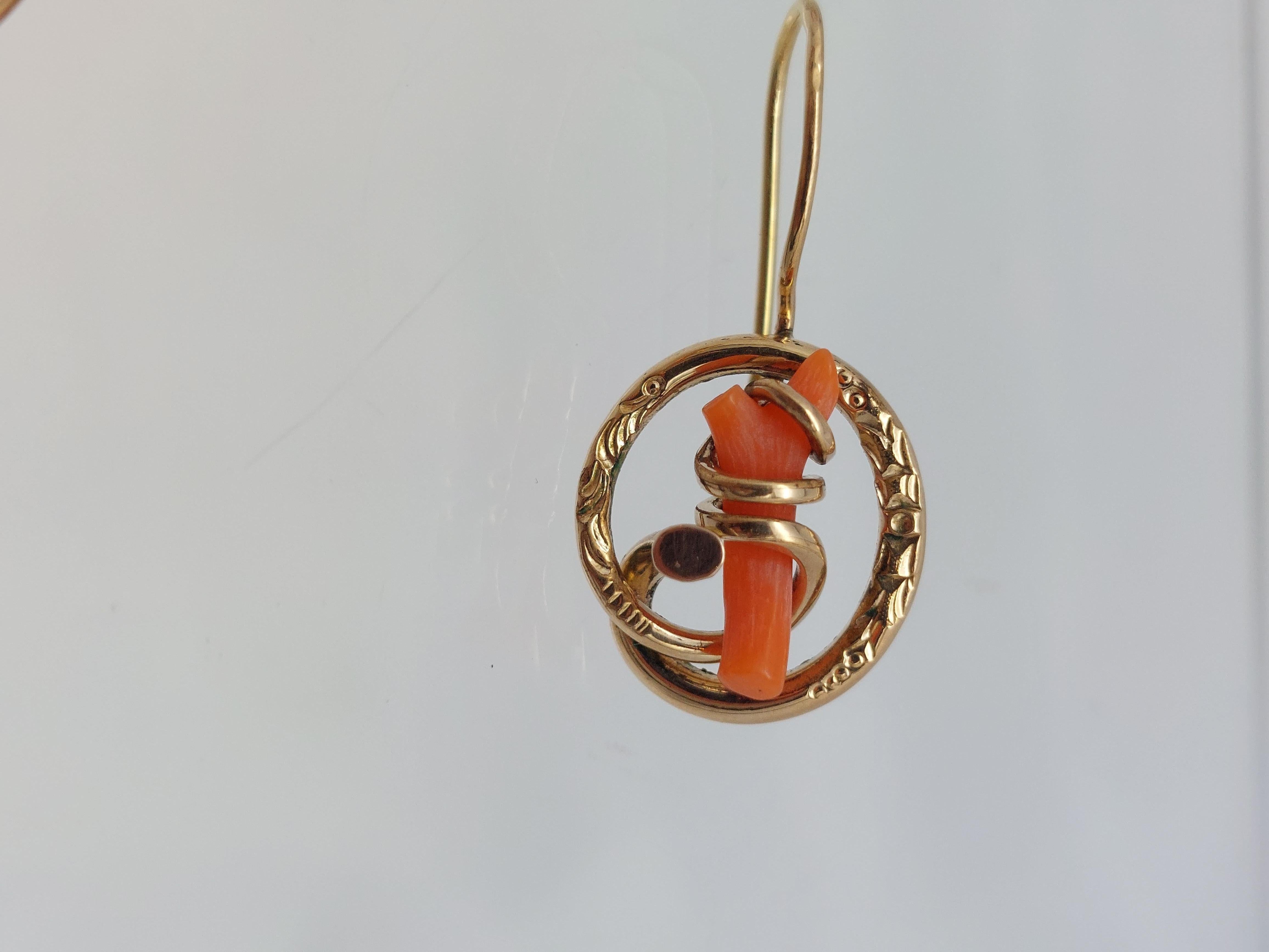 Victorian Coral 14KT Earrings & Pin Set For Sale 1