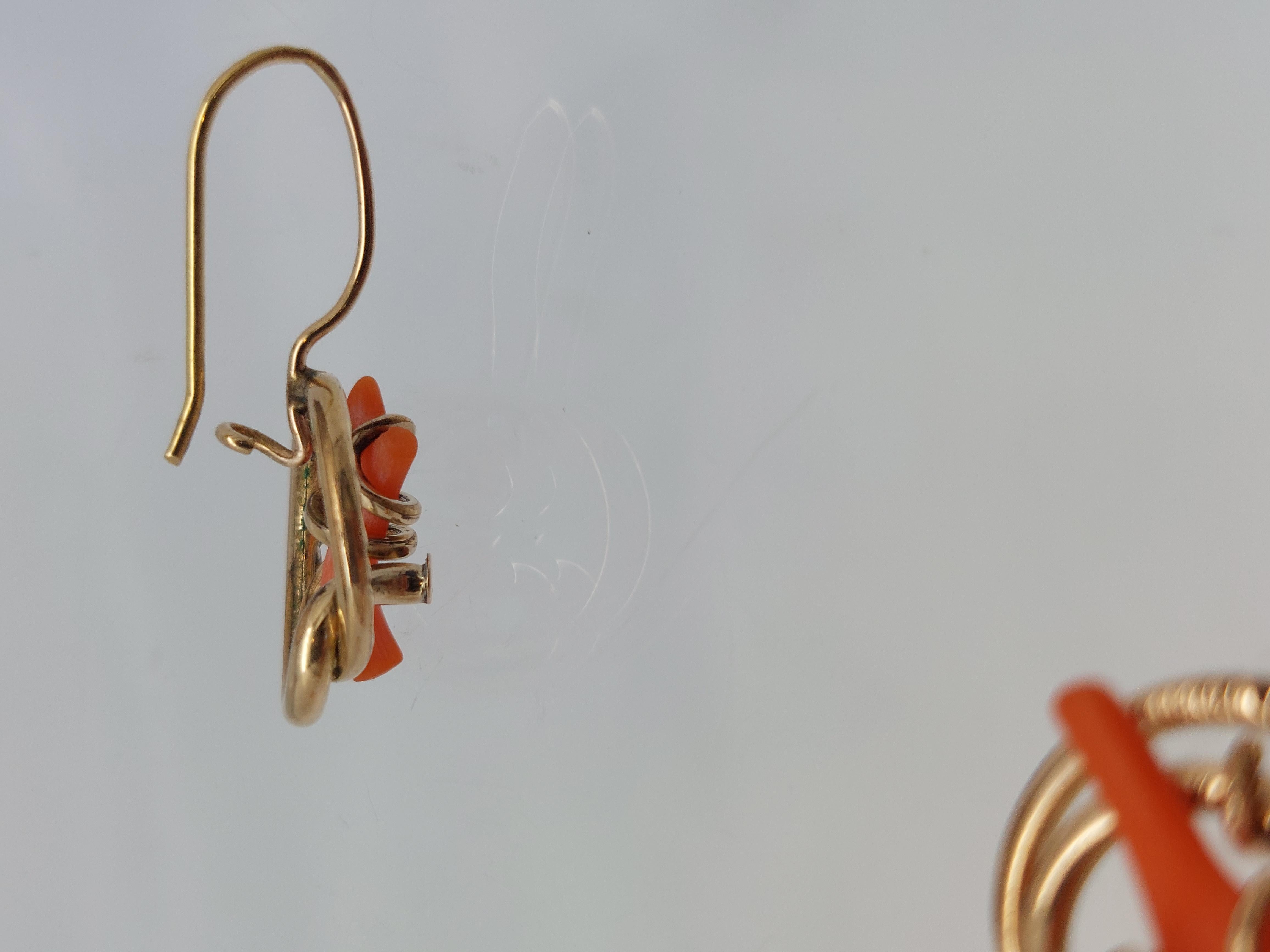 Victorian Coral 14KT Earrings & Pin Set For Sale 2