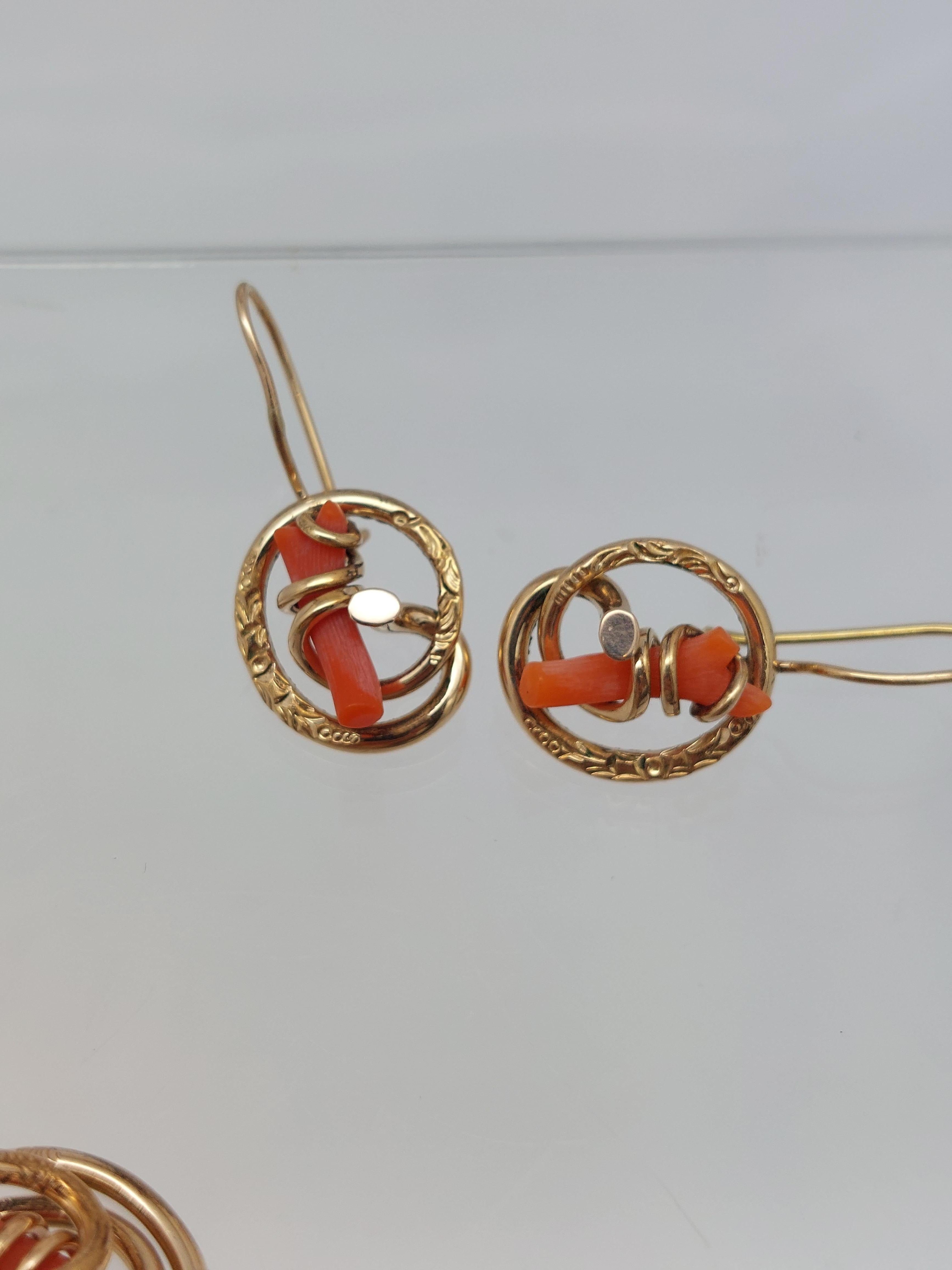 Victorian Coral 14KT Earrings & Pin Set For Sale 3