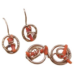 Victorian Coral 14KT Earrings & Pin Set