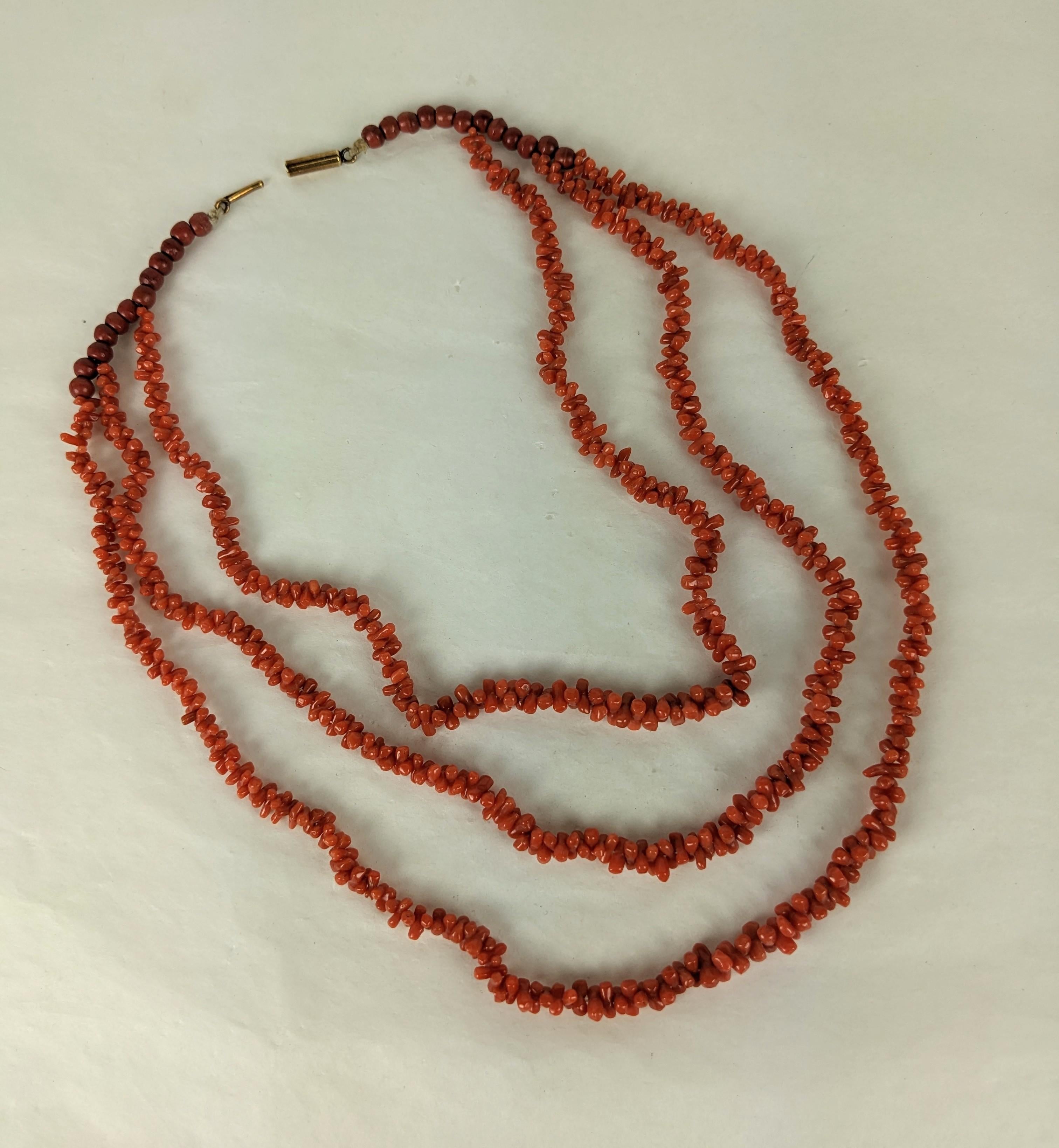 Bead Victorian Coral 3 Strand Toggle Necklace For Sale