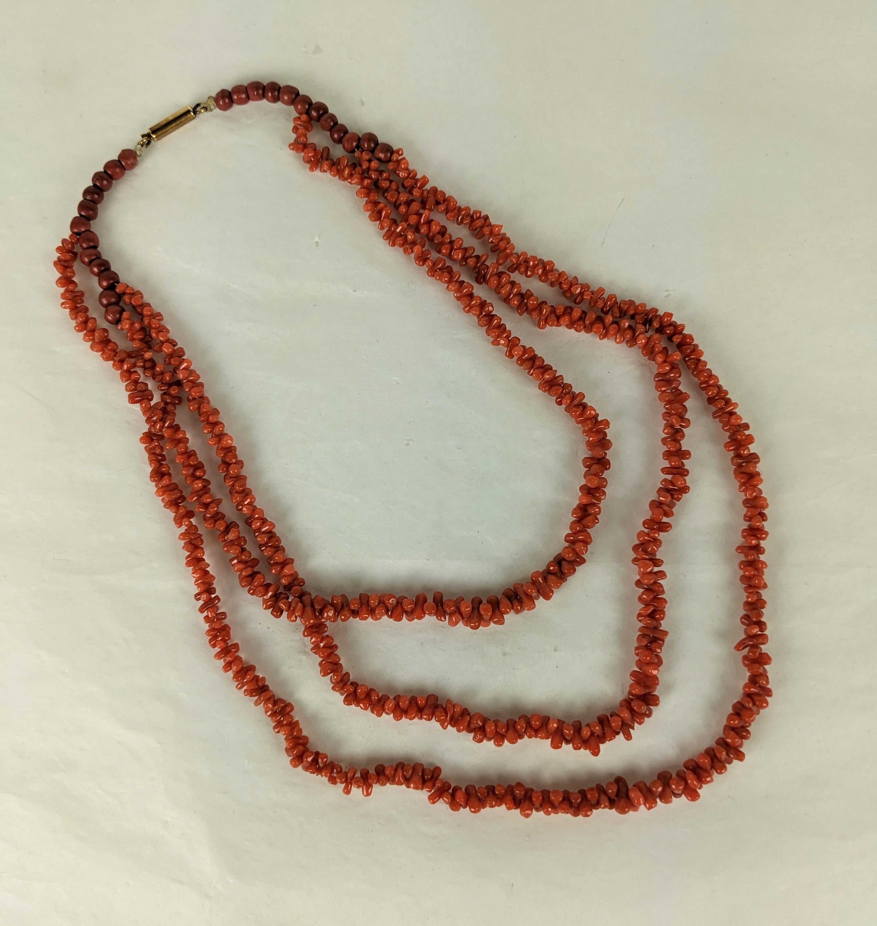 Victorian Coral 3 Strand Toggle Necklace In Good Condition For Sale In New York, NY