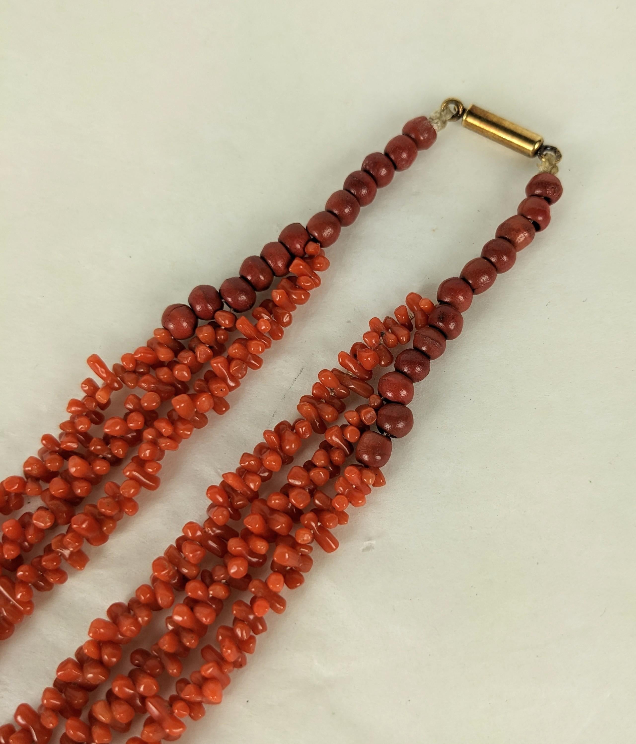 Women's or Men's Victorian Coral 3 Strand Toggle Necklace For Sale