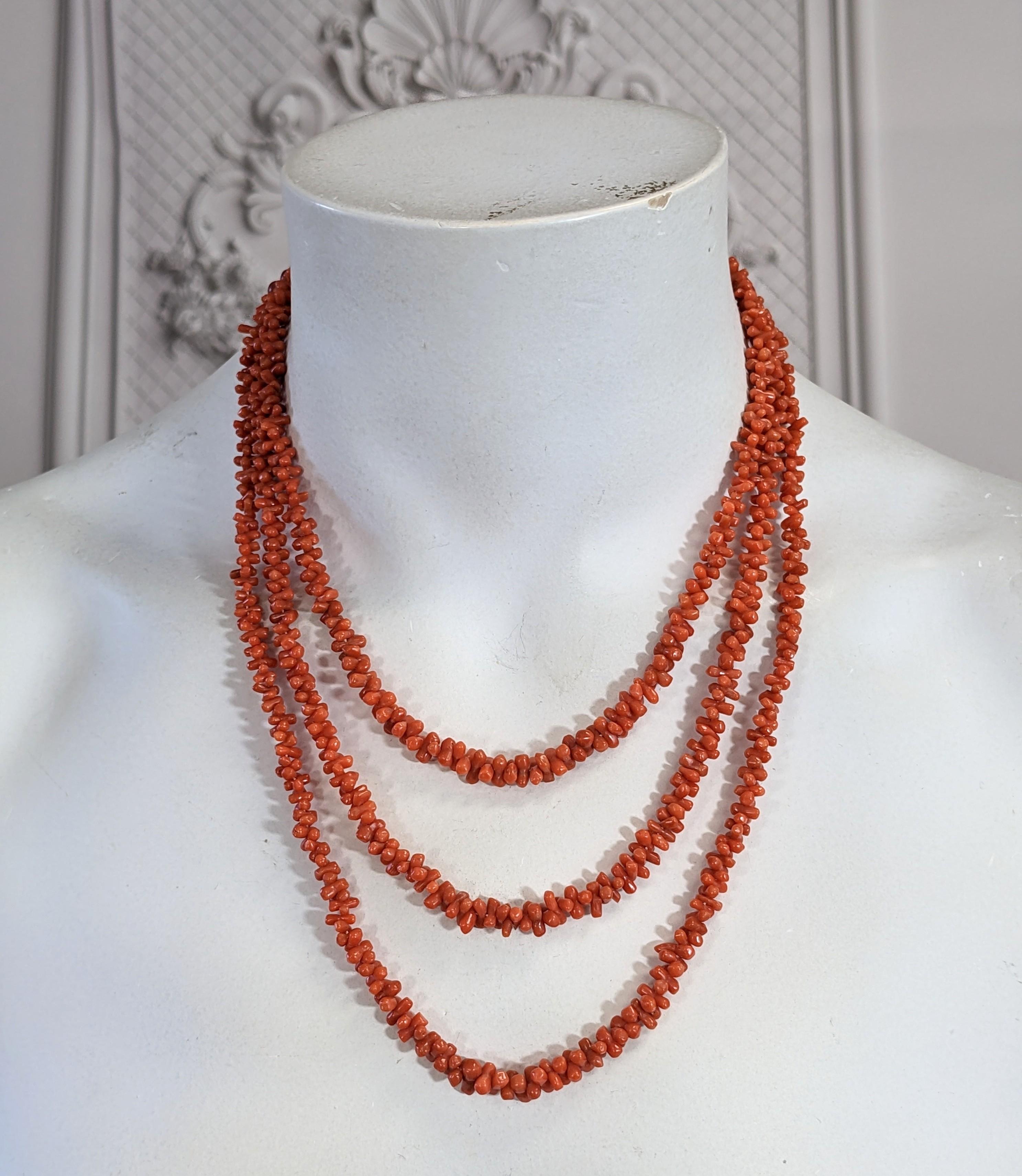 Victorian Coral 3 Strand Toggle Necklace For Sale 1