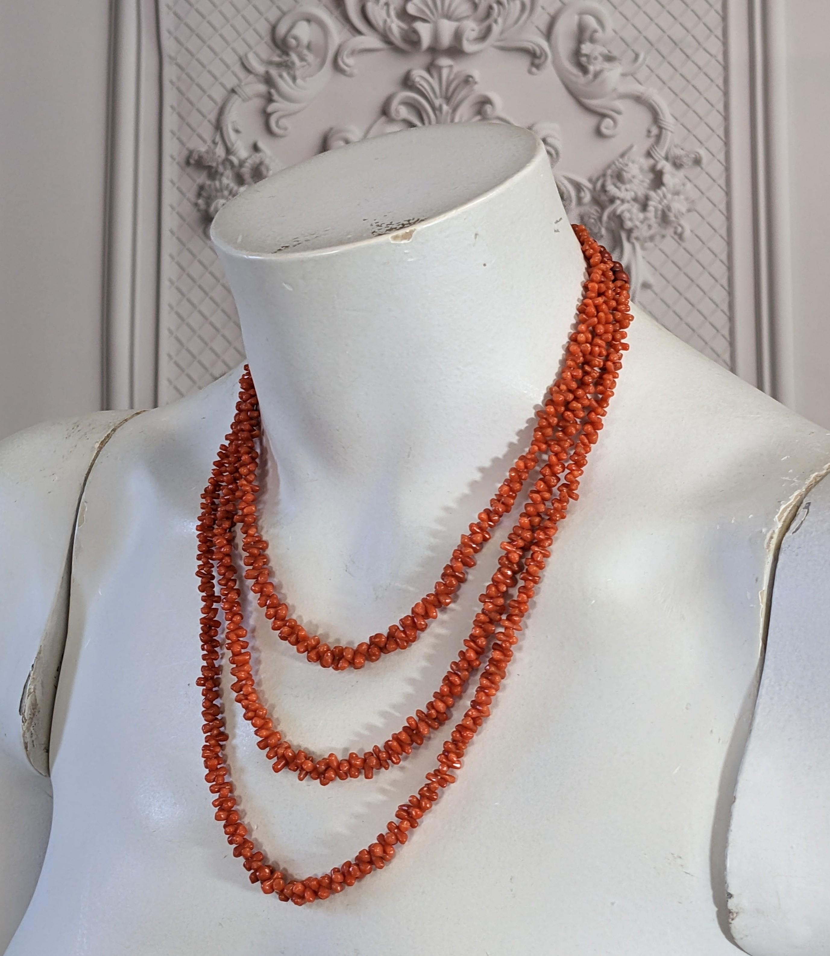 Victorian Coral 3 Strand Toggle Necklace For Sale 2