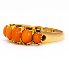 Victorian Coral and 15 Carat Gold Five-Stone Ring